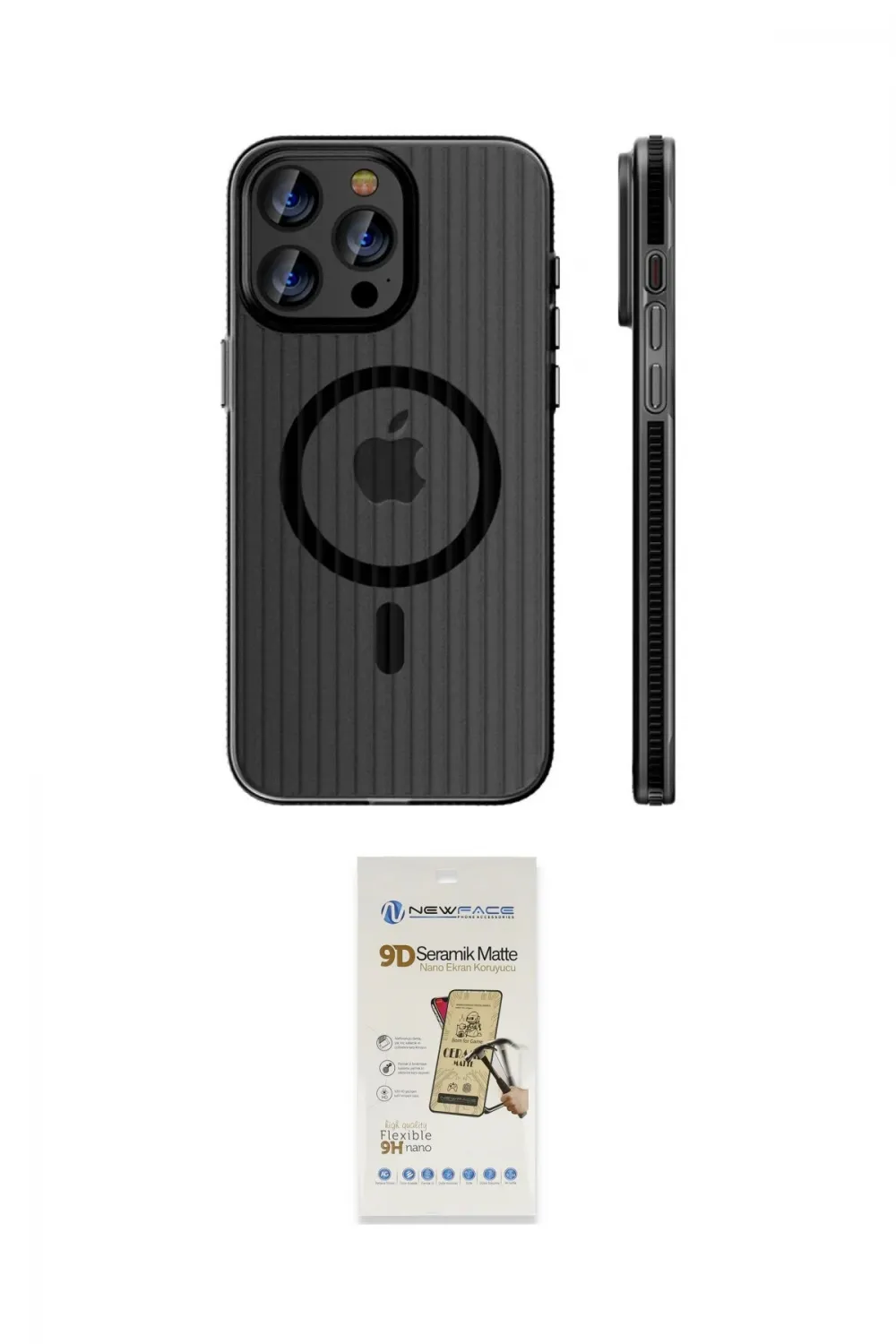 ieg™ iPhone 14 Pro Max Kılıf Pusula Minimal Koleksiyonu - Siyah Mat Seramik Nano Ekran Koruyucu