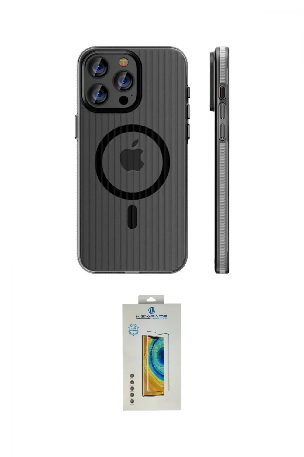 ieg™ iPhone 14 Pro Max Kılıf Pusula Minimal Koleksiyonu - Siyah Polymer Nano Ekran Koruyucu