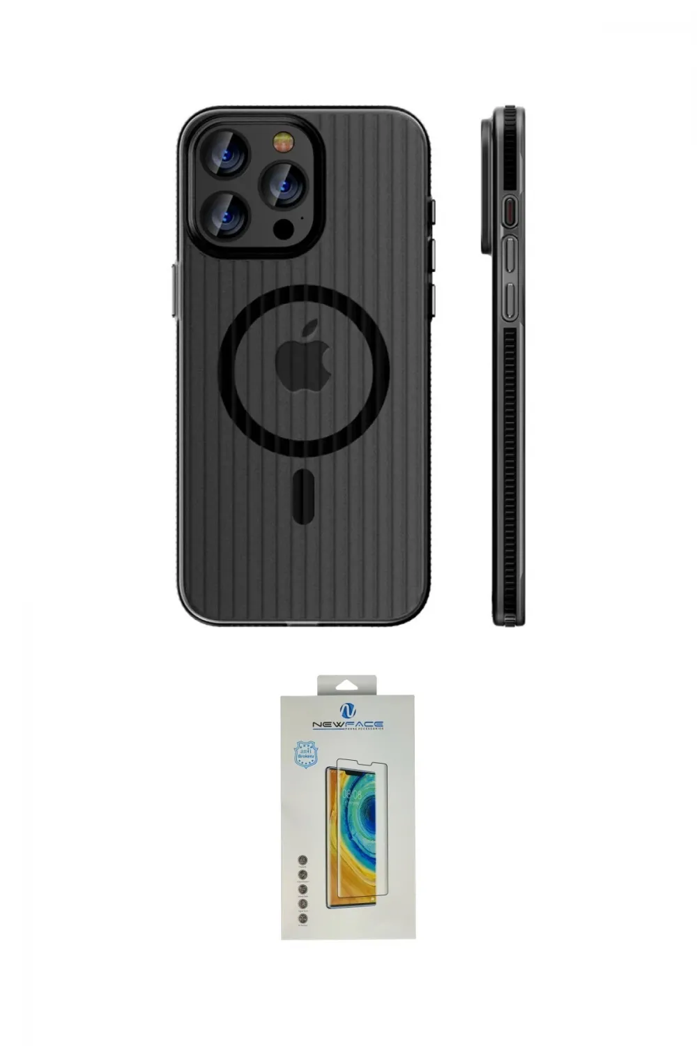 ieg™ iPhone 14 Pro Max Kılıf Pusula Minimal Koleksiyonu - Siyah Polymer Nano Ekran Koruyucu