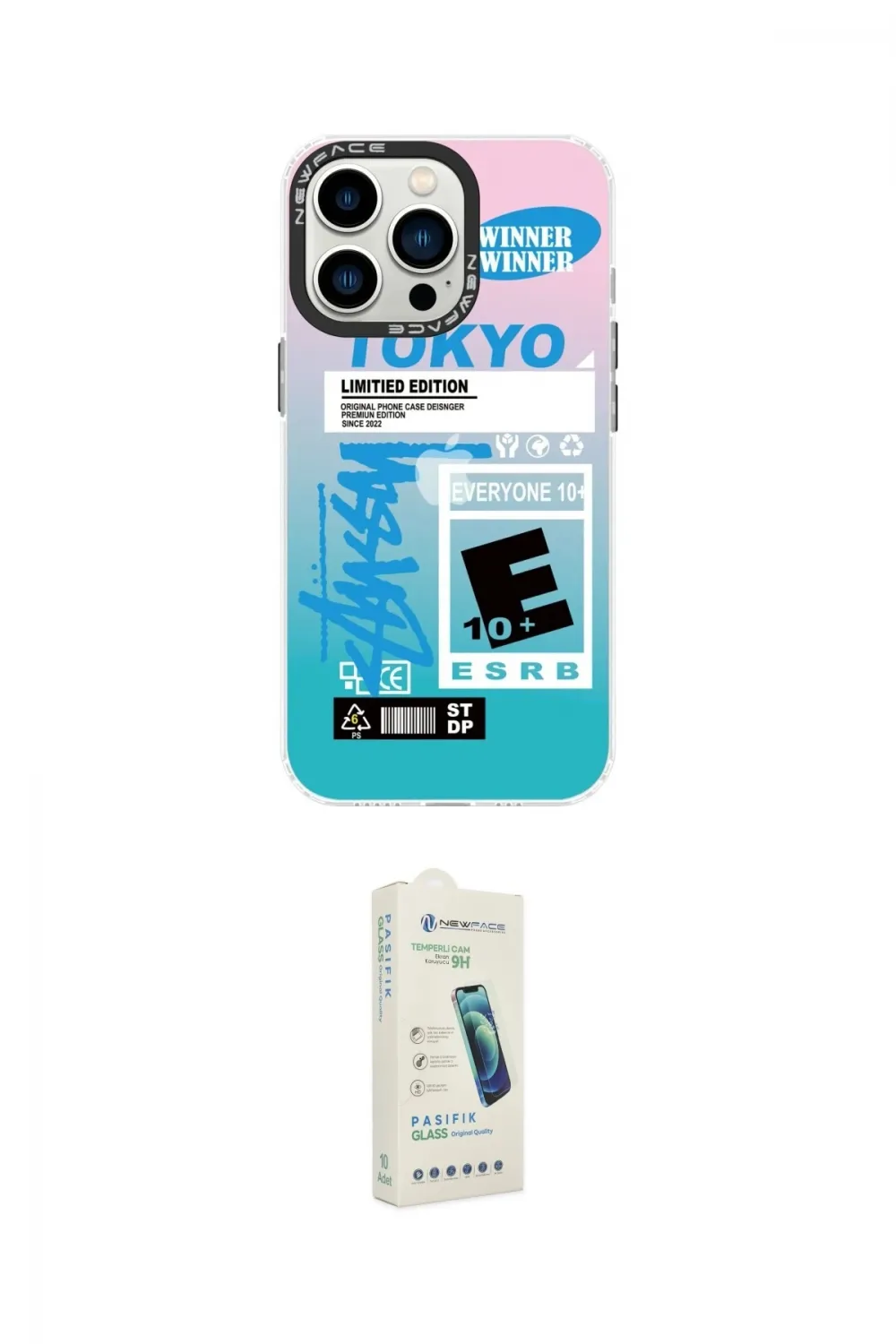 ieg™ iPhone 14 Pro Max Kılıf Siluet Çizgi Koleksiyonu - Şeffaf Pasifik Cam Ekran Koruyucu