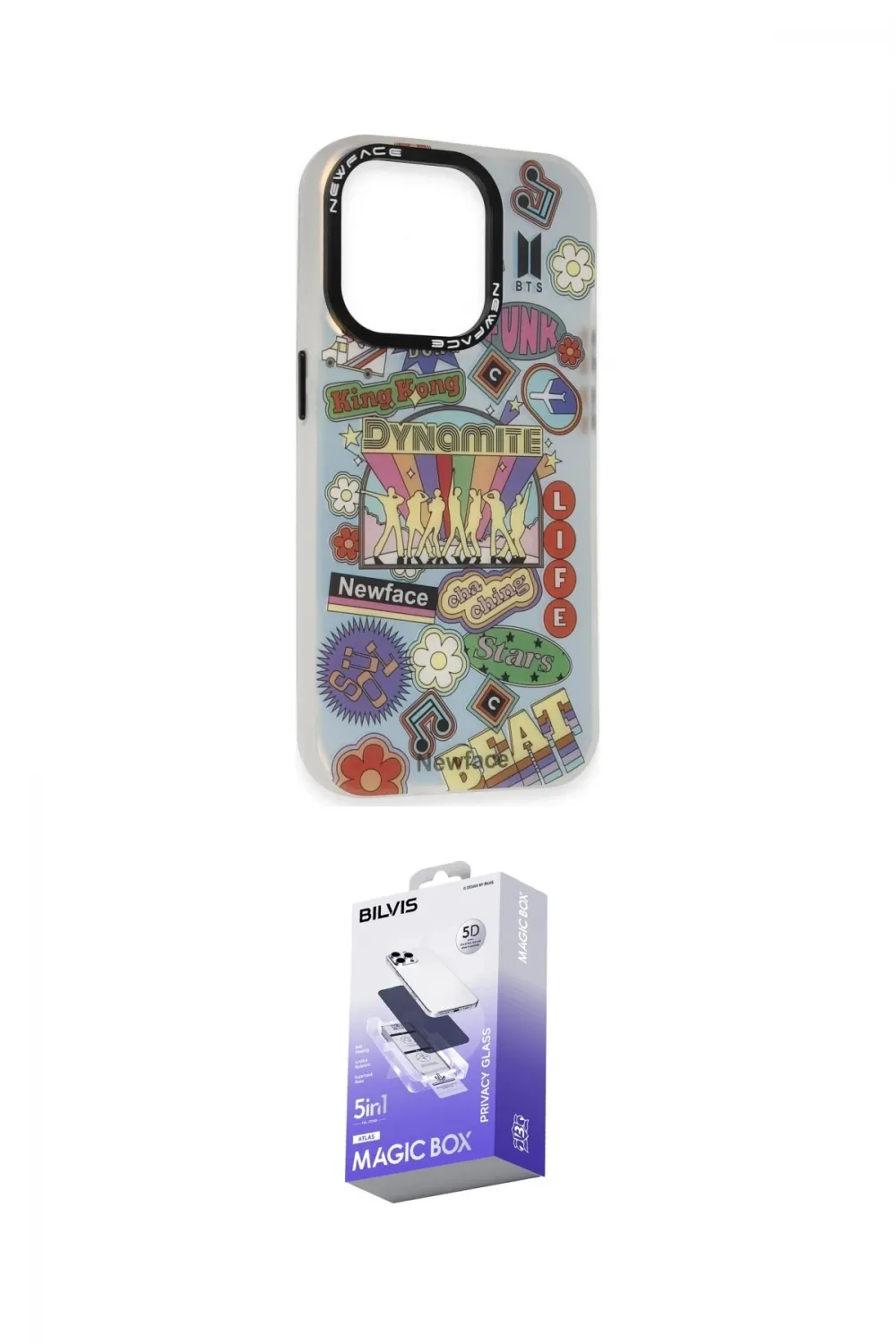 ieg™ iPhone 14 Pro Max Kılıf Siluet Çizgi Koleksiyonu - Siyah Bilvis 5in1 5D Magic Hayalet Cam Ekran Koruyucu