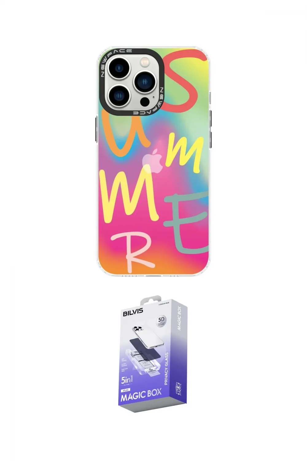 ieg™ iPhone 14 Pro Max Kılıf Siluet Çizgi Koleksiyonu - Siyah Bilvis 5in1 5D Magic Hayalet Cam Ekran Koruyucu
