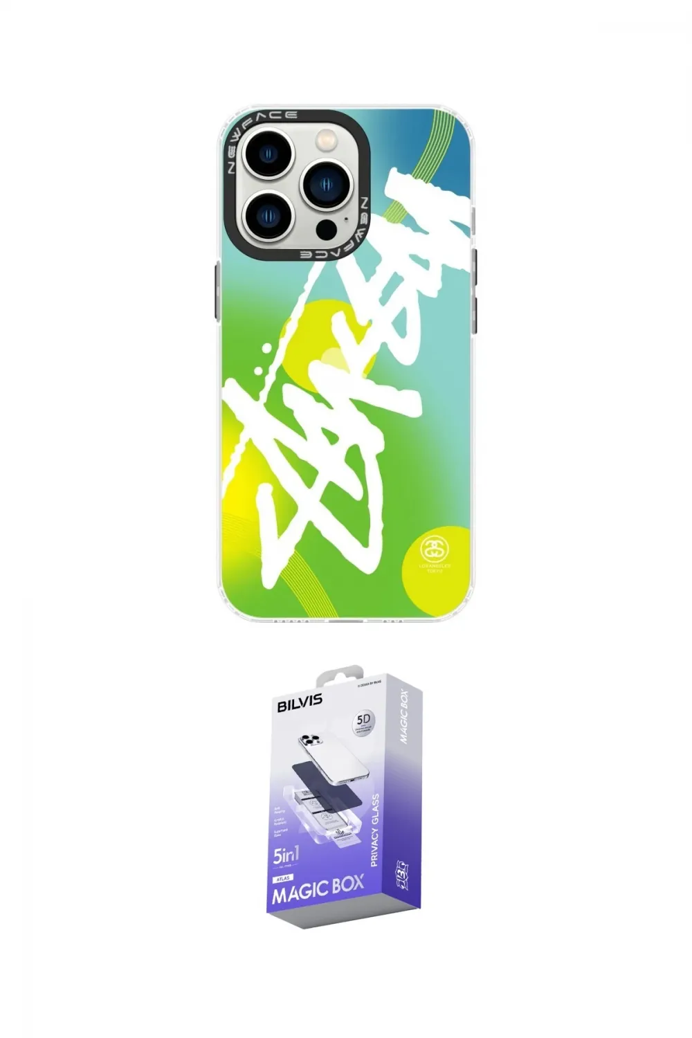 ieg™ iPhone 14 Pro Max Kılıf Siluet Çizgi Koleksiyonu - Siyah Bilvis 5in1 5D Magic Hayalet Cam Ekran Koruyucu