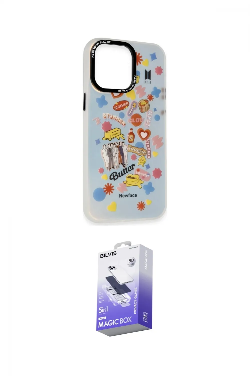 ieg™ iPhone 14 Pro Max Kılıf Siluet Çizgi Koleksiyonu - Siyah Bilvis 5in1 5D Magic Hayalet Cam Ekran Koruyucu