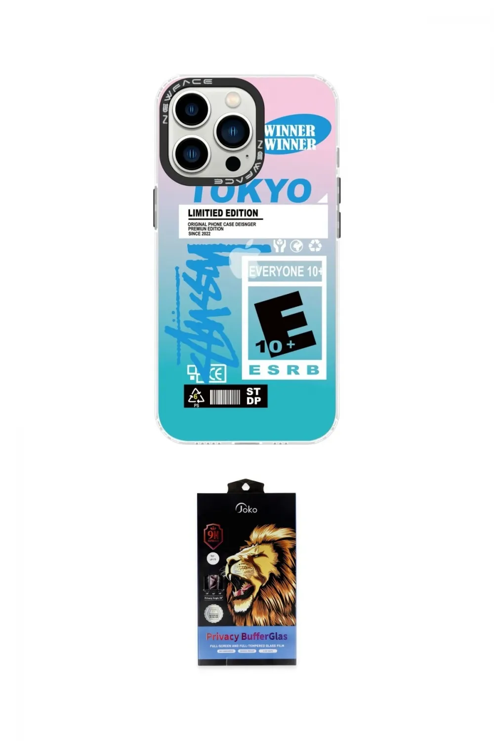 ieg™ iPhone 14 Pro Max Kılıf Siluet Çizgi Koleksiyonu - Siyah Buffer Hayalet Cam Ekran Koruyucu