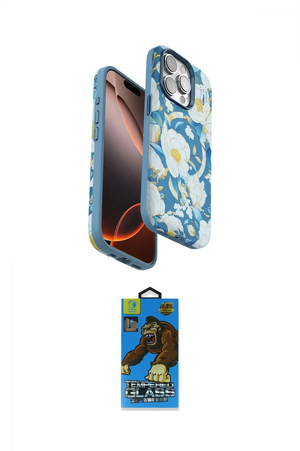 ieg™ iPhone 14 Pro Max Kılıf Siluet Doku - Siyah 18D Cam Ekran Koruyucu