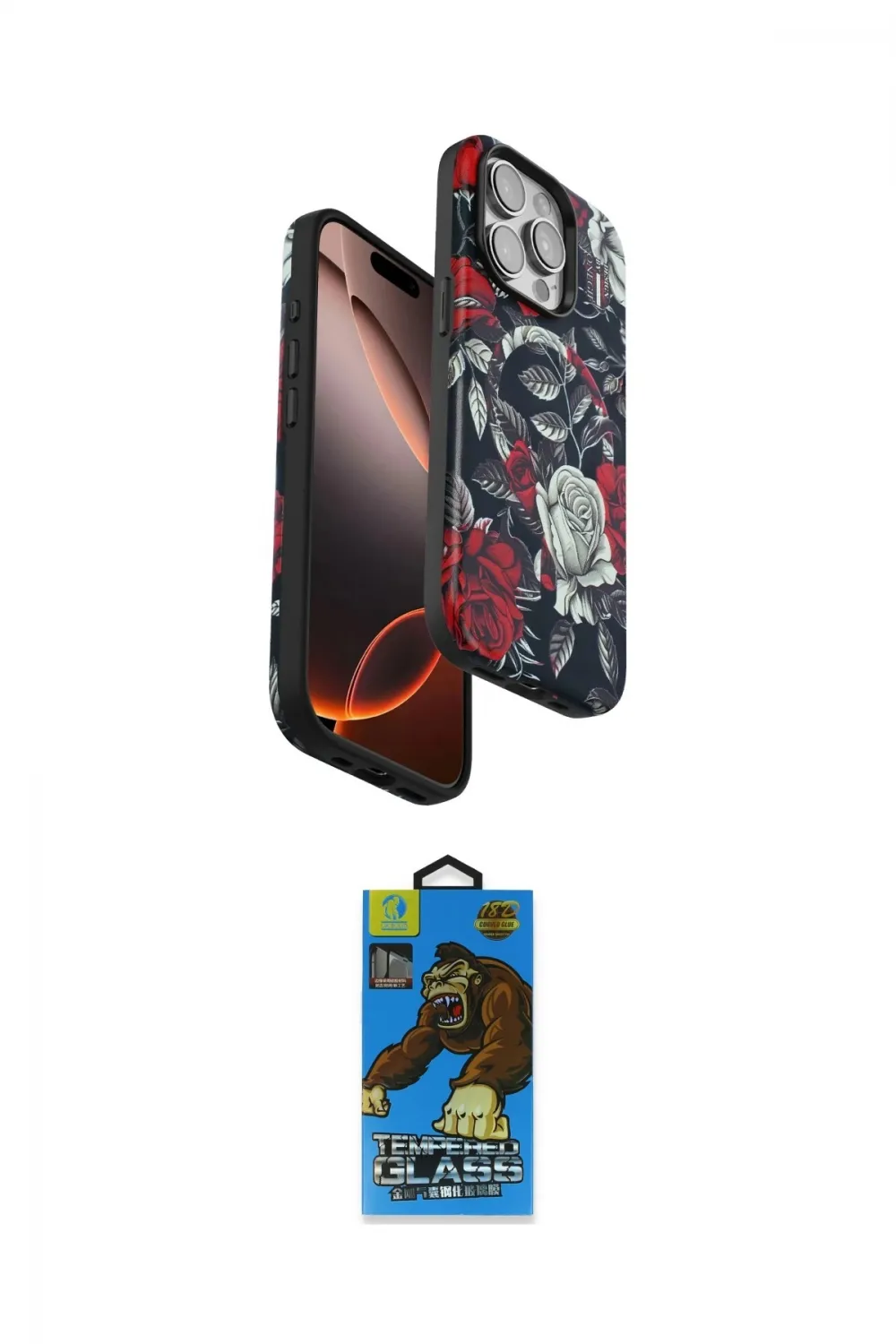ieg™ iPhone 14 Pro Max Kılıf Siluet Doku - Siyah 18D Cam Ekran Koruyucu