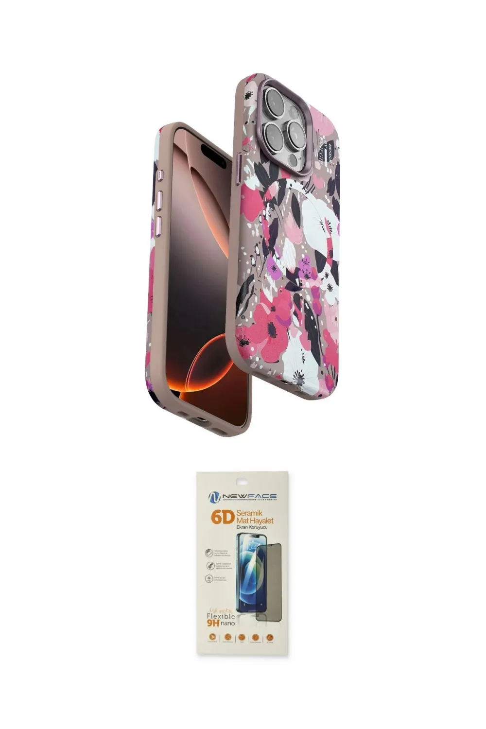 ieg™ iPhone 14 Pro Max Kılıf Siluet Doku - Siyah 6D Mat Seramik Hayalet Nano Ekran Koruyucu