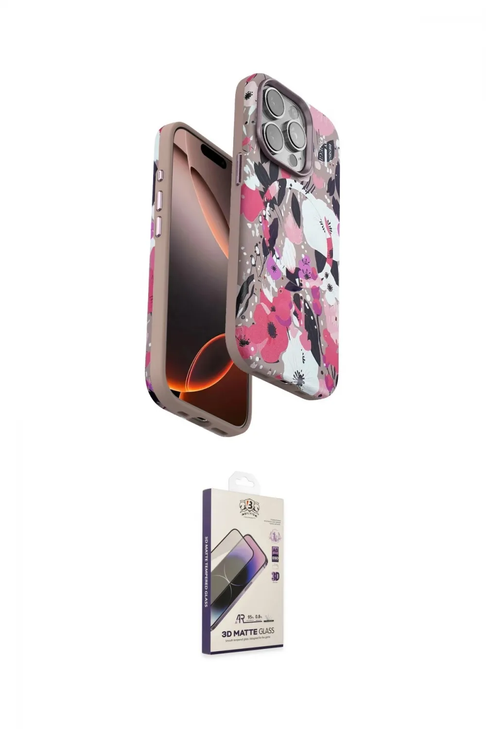 ieg™ iPhone 14 Pro Max Kılıf Siluet Doku - Siyah Bilvis 3D Mat Cam Ekran Koruyucu