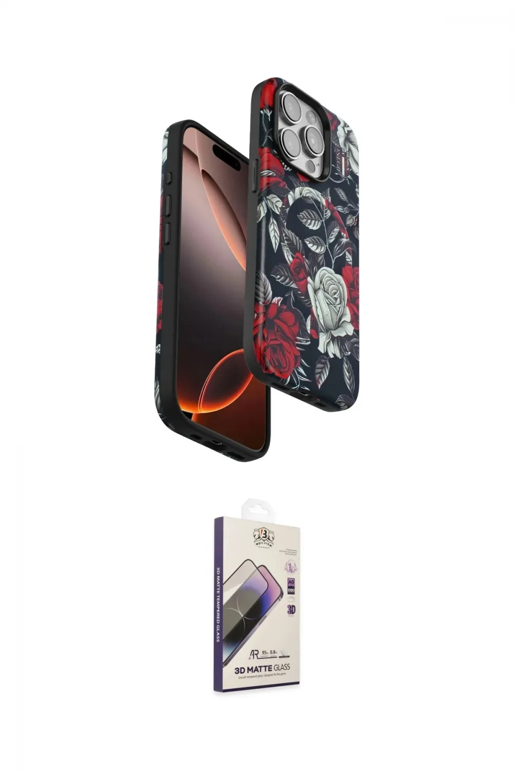 ieg™ iPhone 14 Pro Max Kılıf Siluet Doku - Siyah Bilvis 3D Mat Cam Ekran Koruyucu