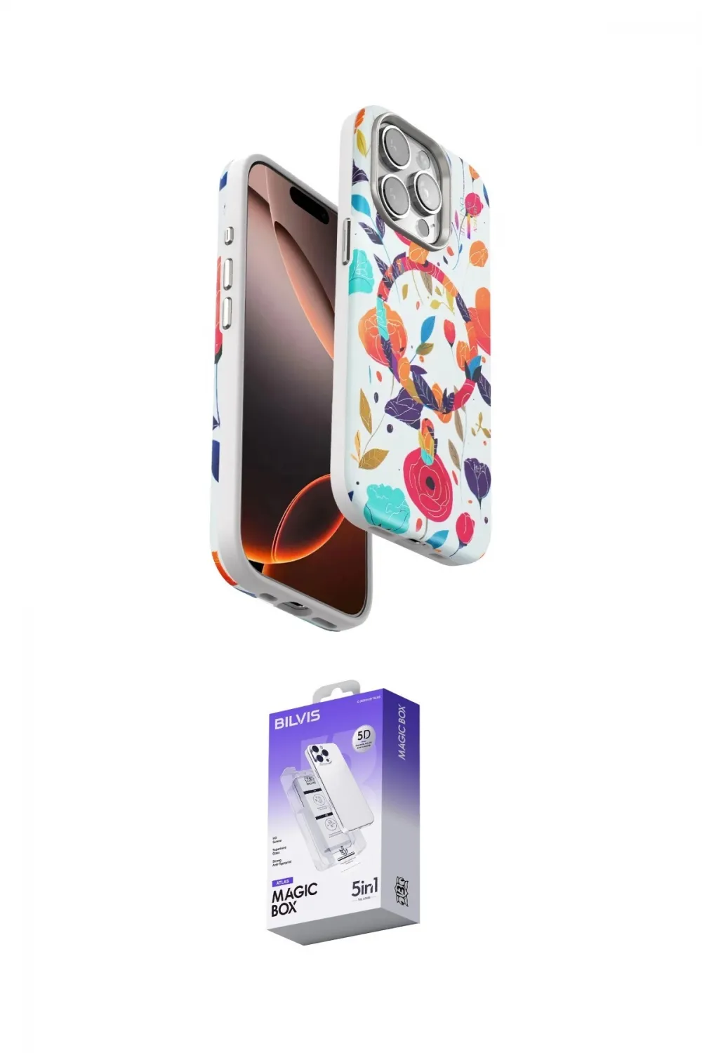 ieg™ iPhone 14 Pro Max Kılıf Siluet Doku - Siyah Bilvis 5in1 3D Magic Cam Ekran Koruyucu