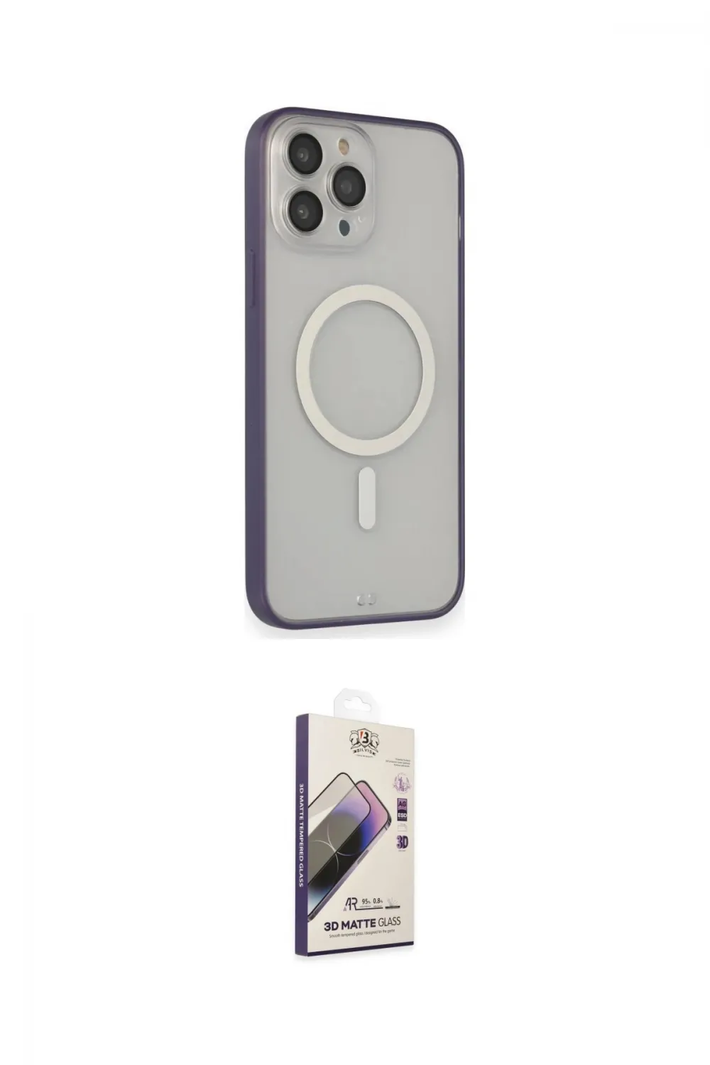 ieg™ iPhone 14 Pro Max Kılıf Siluet Işık Koleksiyonu - Siyah Bilvis 3D Mat Cam Ekran Koruyucu