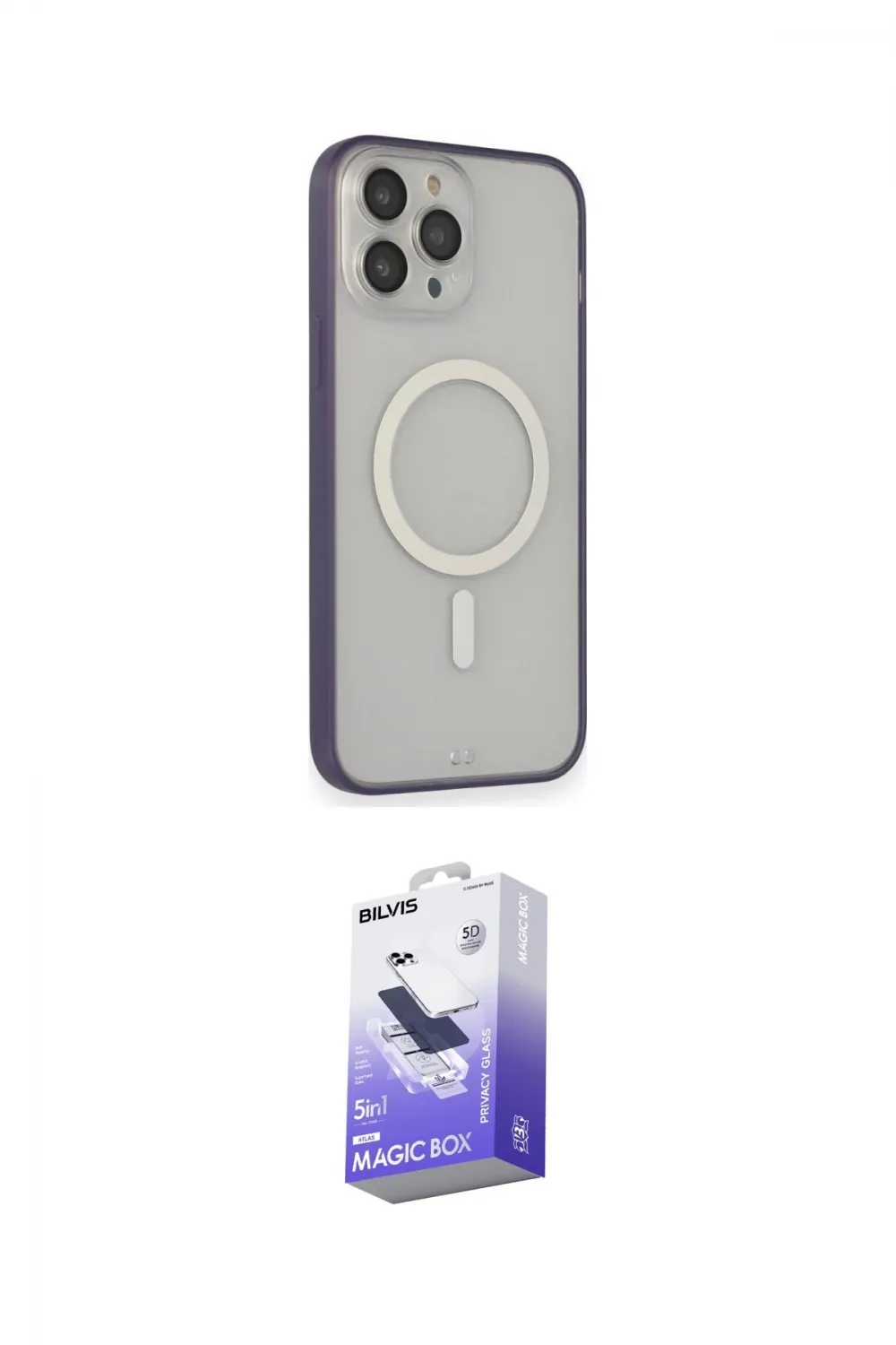 ieg™ iPhone 14 Pro Max Kılıf Siluet Işık Koleksiyonu - Siyah Bilvis 5in1 5D Magic Hayalet Cam Ekran Koruyucu