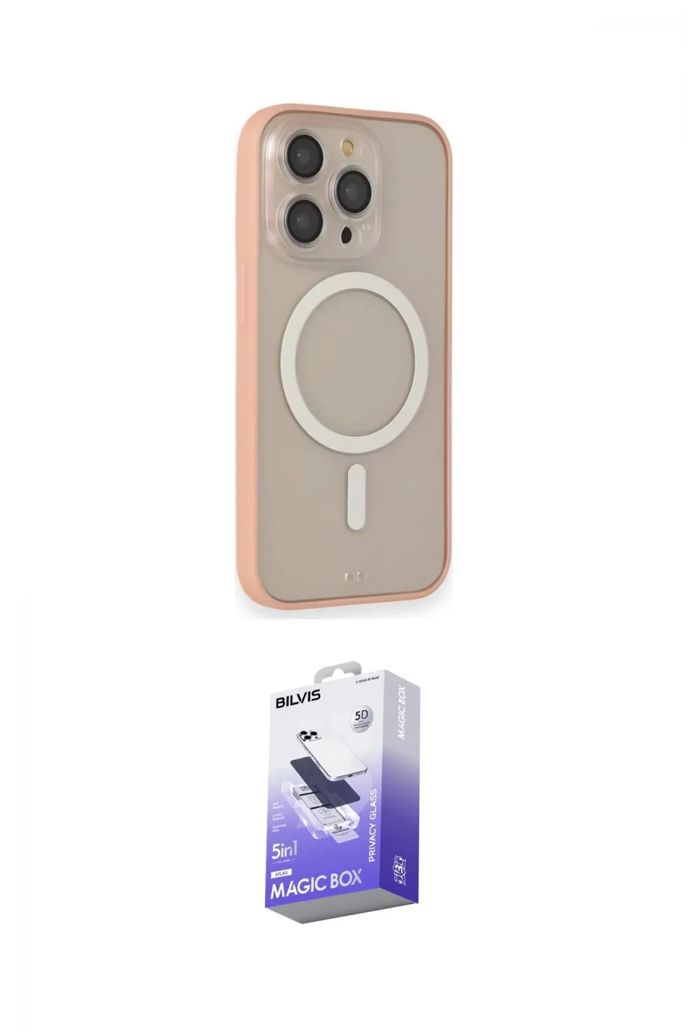 ieg™ iPhone 14 Pro Max Kılıf Siluet Işık Koleksiyonu - Siyah Bilvis 5in1 5D Magic Hayalet Cam Ekran Koruyucu