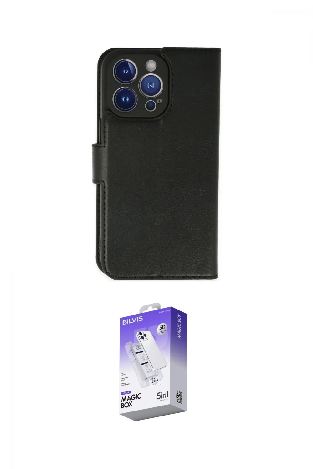 ieg™ iPhone 14 Pro Max Kılıf Siluet Işık Serisi - Siyah Bilvis 5in1 3D Magic Cam Ekran Koruyucu