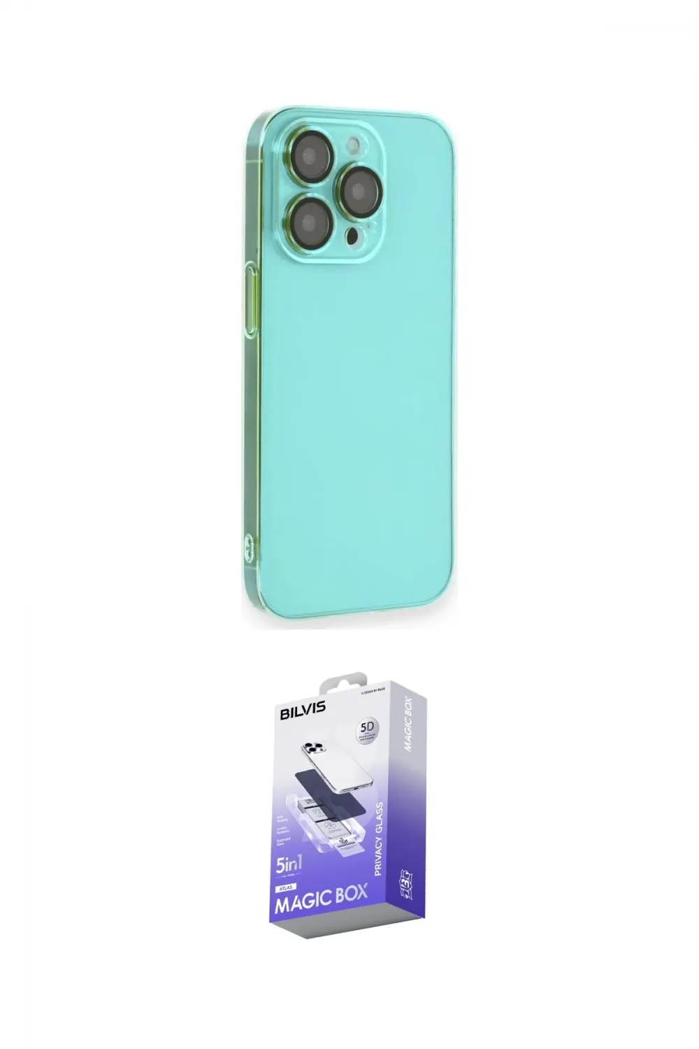 ieg™ iPhone 14 Pro Max Kılıf Siluet Minimal Özel Seri - Siyah Bilvis 5in1 5D Magic Hayalet Cam Ekran Koruyucu