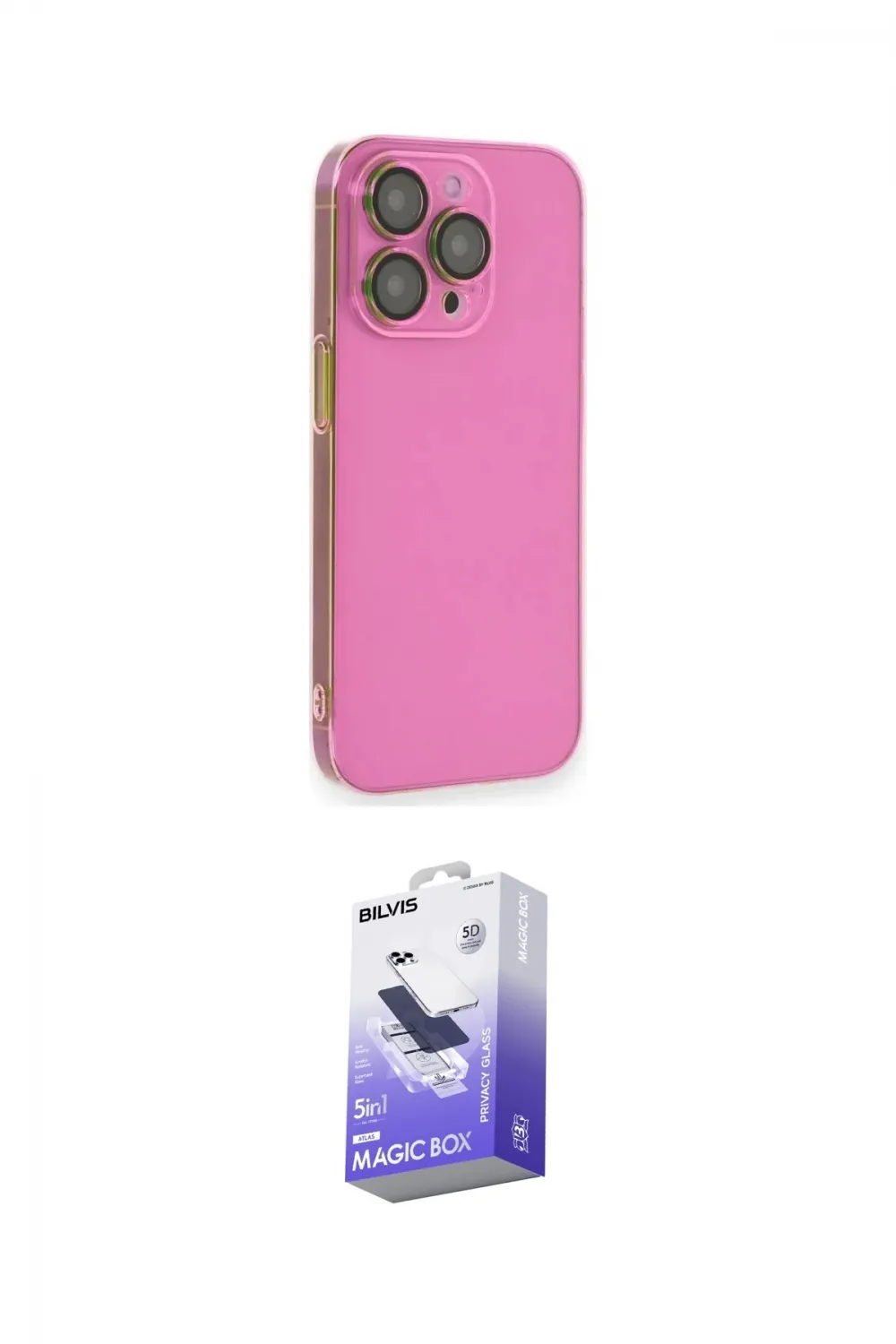 ieg™ iPhone 14 Pro Max Kılıf Siluet Minimal Özel Seri - Siyah Bilvis 5in1 5D Magic Hayalet Cam Ekran Koruyucu