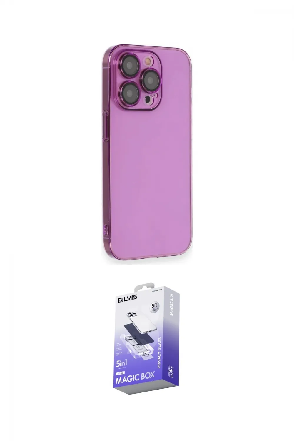 ieg™ iPhone 14 Pro Max Kılıf Siluet Minimal Özel Seri - Siyah Bilvis 5in1 5D Magic Hayalet Cam Ekran Koruyucu