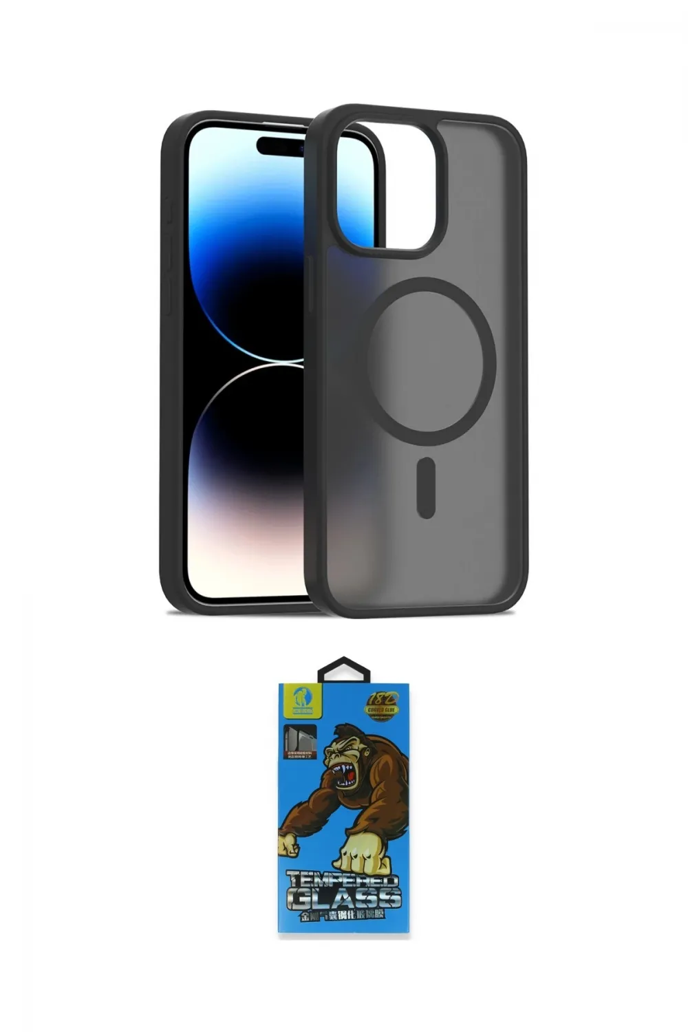 ieg™ iPhone 14 Pro Max Kılıf Siluet Minimal Prime - Siyah 18D Cam Ekran Koruyucu
