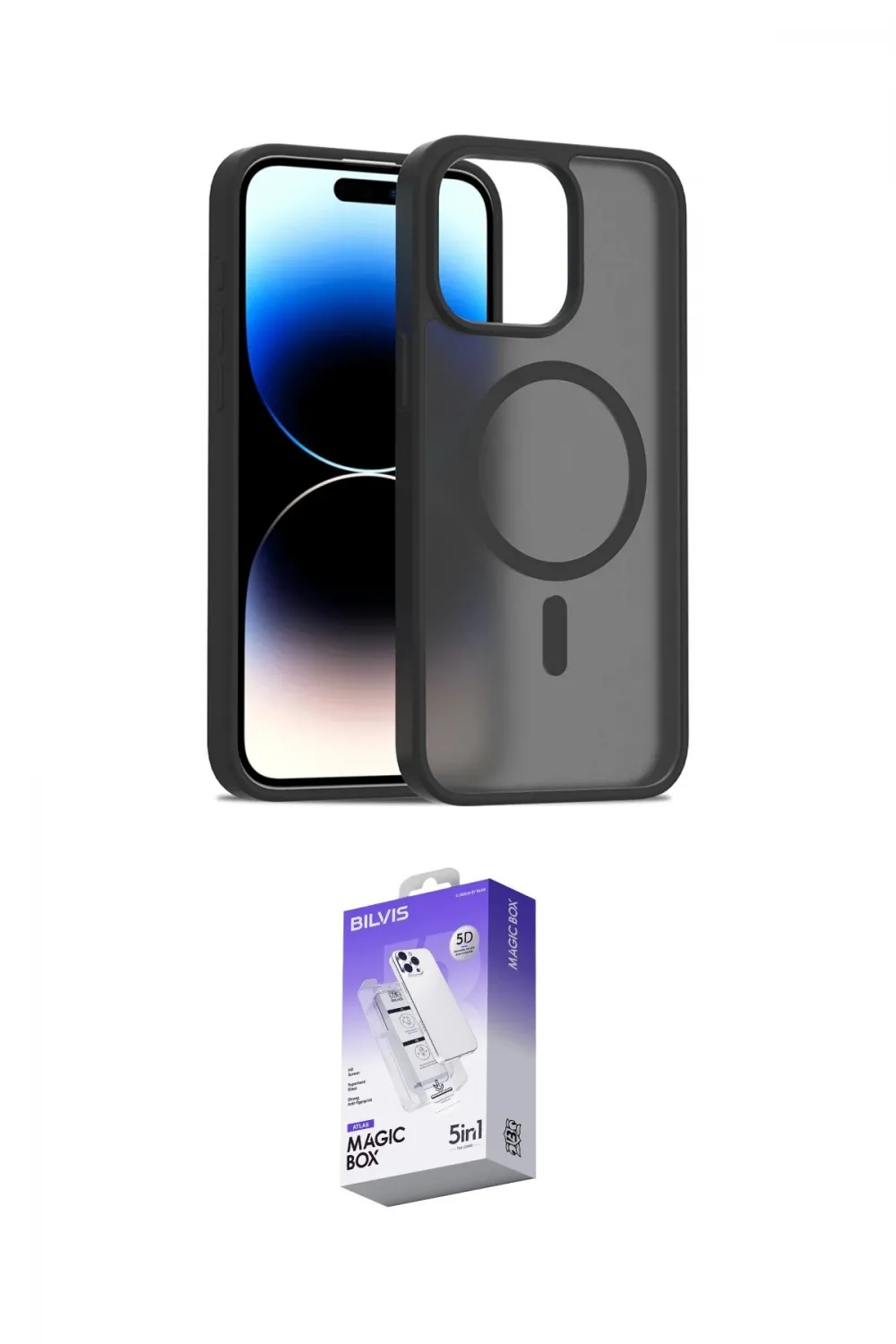 ieg™ iPhone 14 Pro Max Kılıf Siluet Minimal Prime - Siyah Bilvis 5in1 3D Magic Cam Ekran Koruyucu