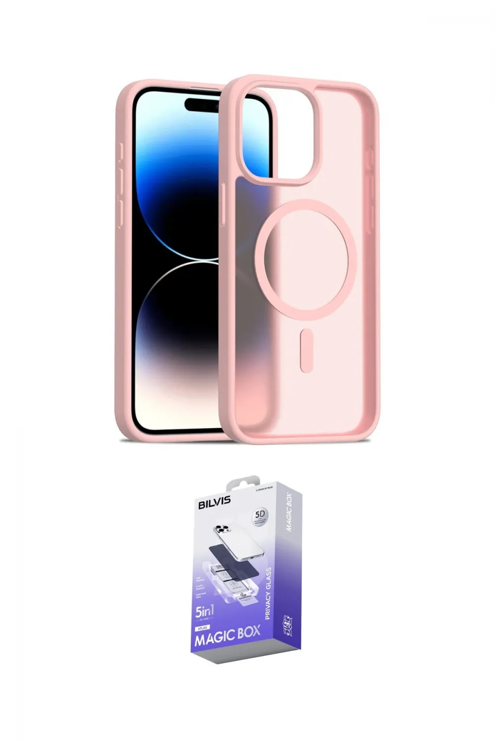 ieg™ iPhone 14 Pro Max Kılıf Siluet Minimal Prime - Siyah Bilvis 5in1 5D Magic Hayalet Cam Ekran Koruyucu