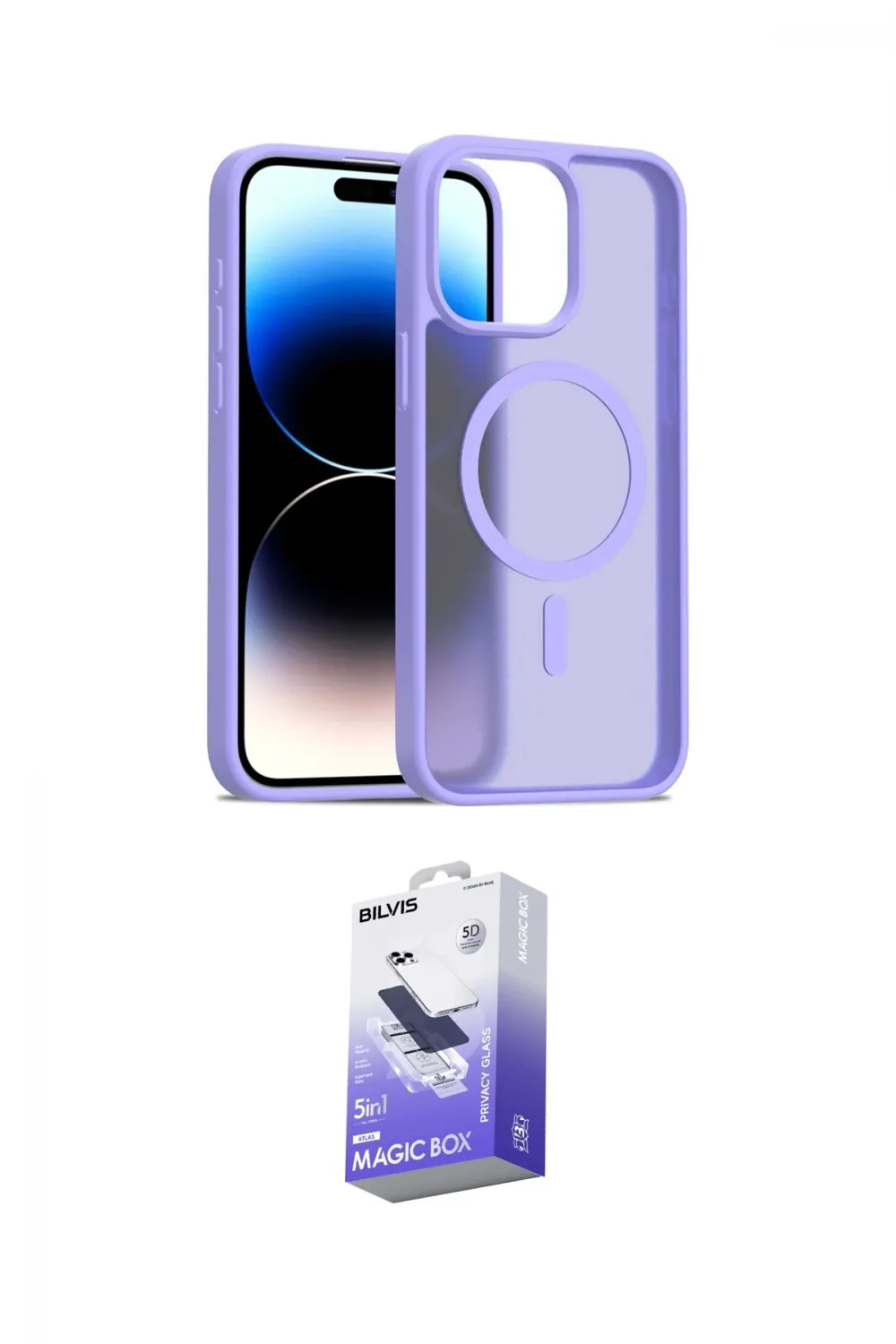 ieg™ iPhone 14 Pro Max Kılıf Siluet Minimal Prime - Siyah Bilvis 5in1 5D Magic Hayalet Cam Ekran Koruyucu