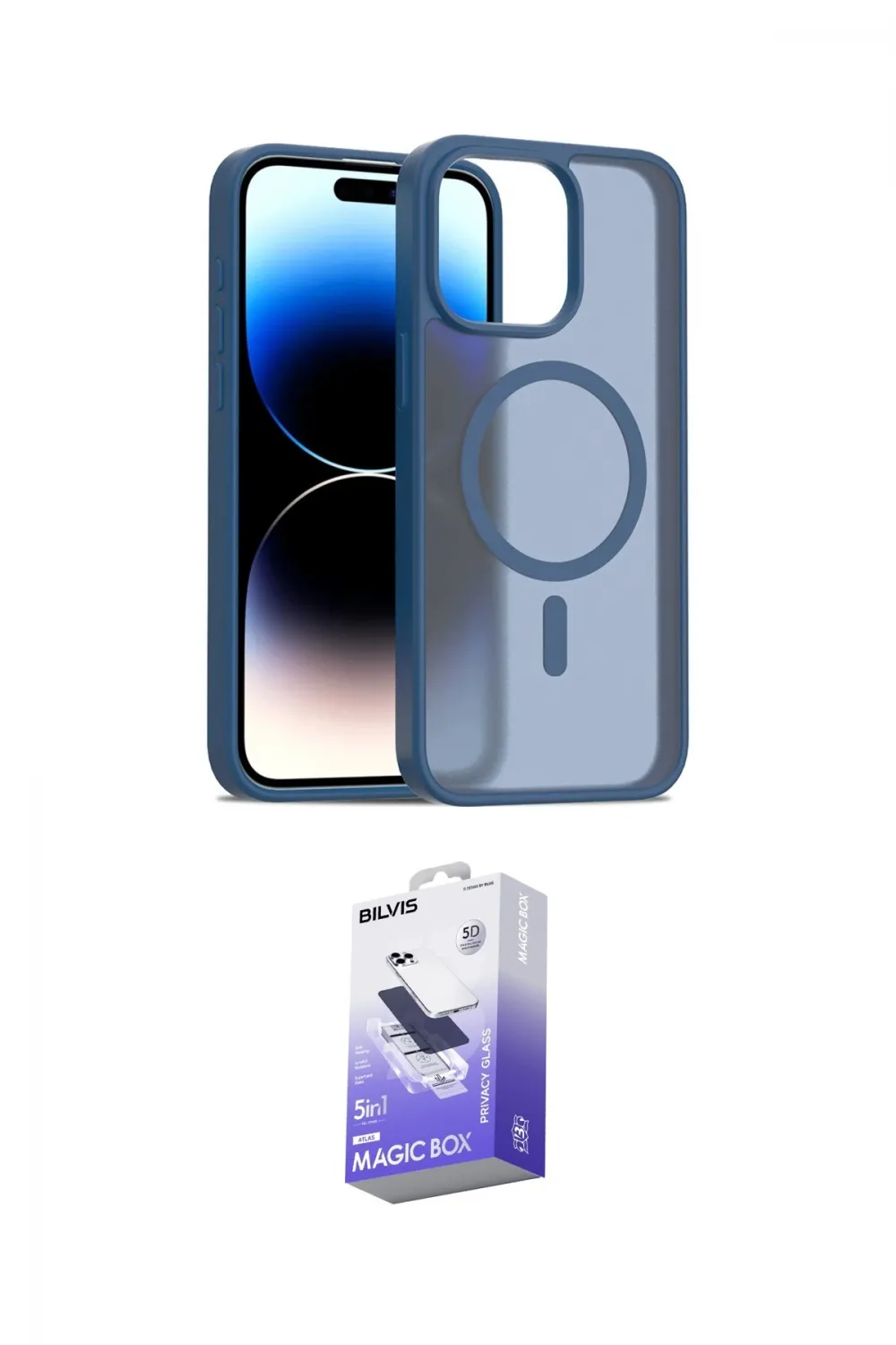 ieg™ iPhone 14 Pro Max Kılıf Siluet Minimal Prime - Siyah Bilvis 5in1 5D Magic Hayalet Cam Ekran Koruyucu