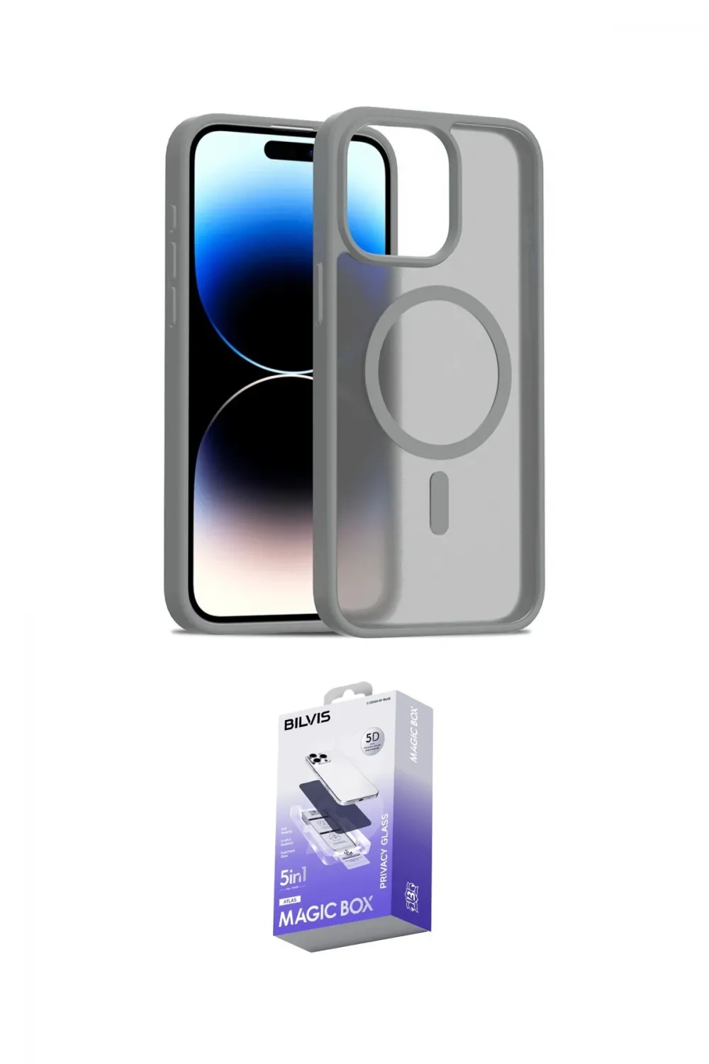 ieg™ iPhone 14 Pro Max Kılıf Siluet Minimal Prime - Siyah Bilvis 5in1 5D Magic Hayalet Cam Ekran Koruyucu