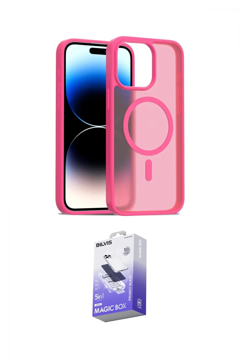 ieg™ iPhone 14 Pro Max Kılıf Siluet Minimal Prime - Siyah Bilvis 5in1 5D Magic Hayalet Cam Ekran Koruyucu