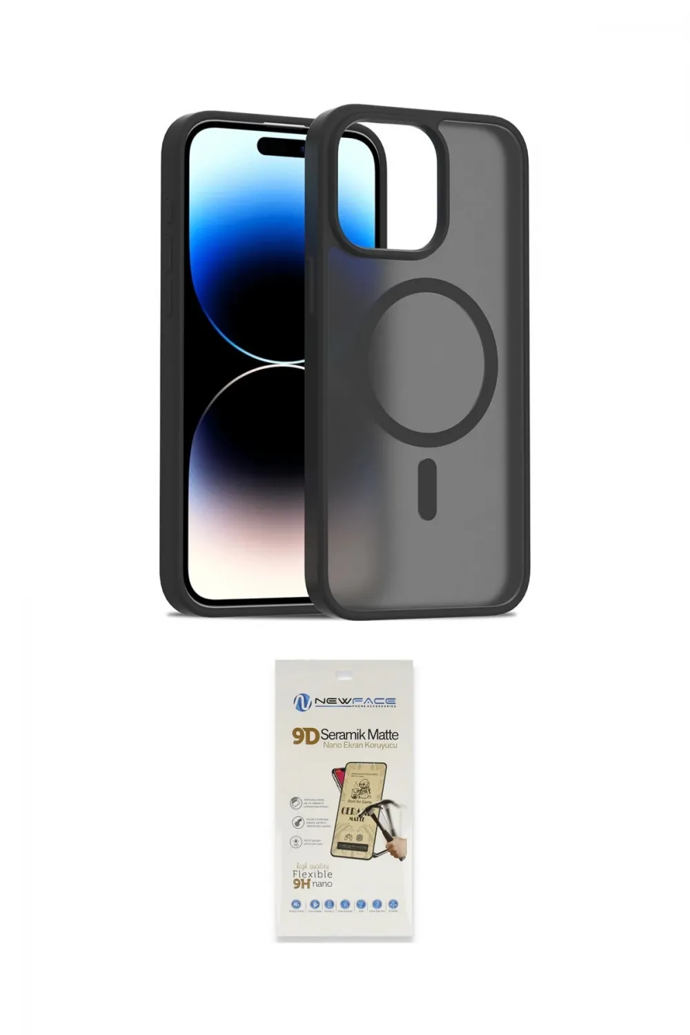 ieg™ iPhone 14 Pro Max Kılıf Siluet Minimal Prime - Siyah Mat Seramik Nano Ekran Koruyucu