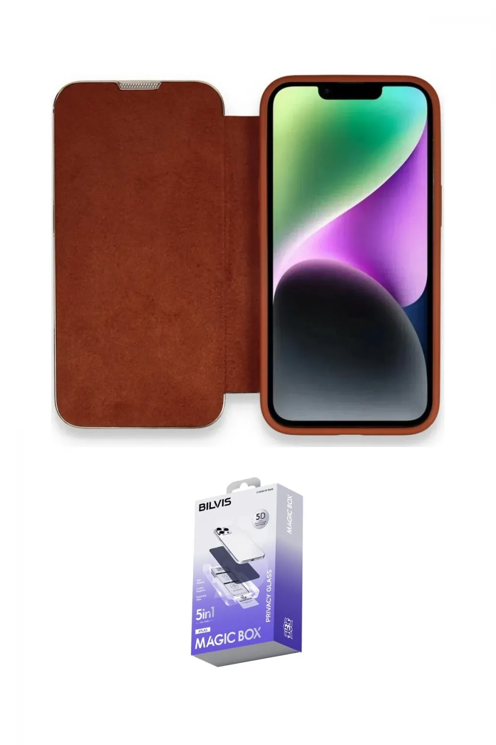 ieg™ iPhone 14 Pro Max Kılıf Siluet Minimal Serisi - Siyah Bilvis 5in1 5D Magic Hayalet Cam Ekran Koruyucu