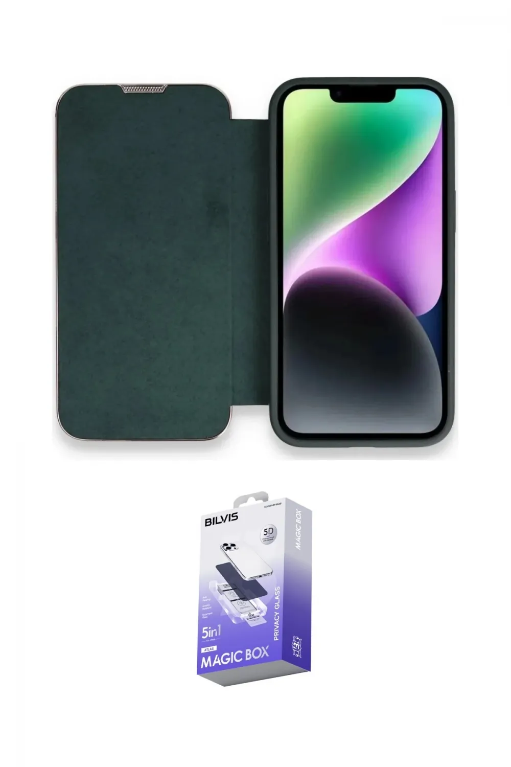 ieg™ iPhone 14 Pro Max Kılıf Siluet Minimal Serisi - Siyah Bilvis 5in1 5D Magic Hayalet Cam Ekran Koruyucu