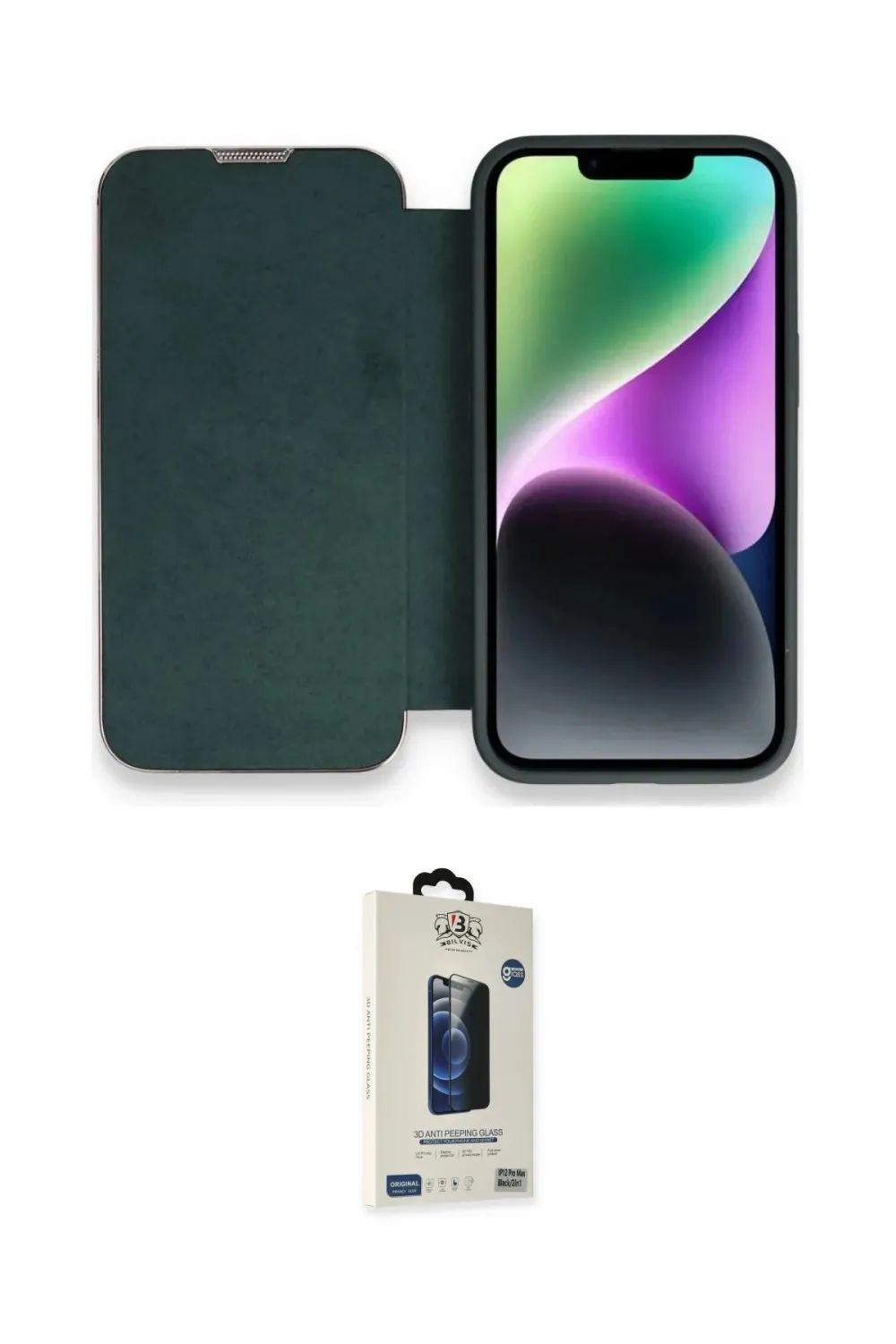 ieg™ iPhone 14 Pro Max Kılıf Siluet Minimal Serisi - Siyah Bilvis Hayalet Cam Ekran Koruyucu
