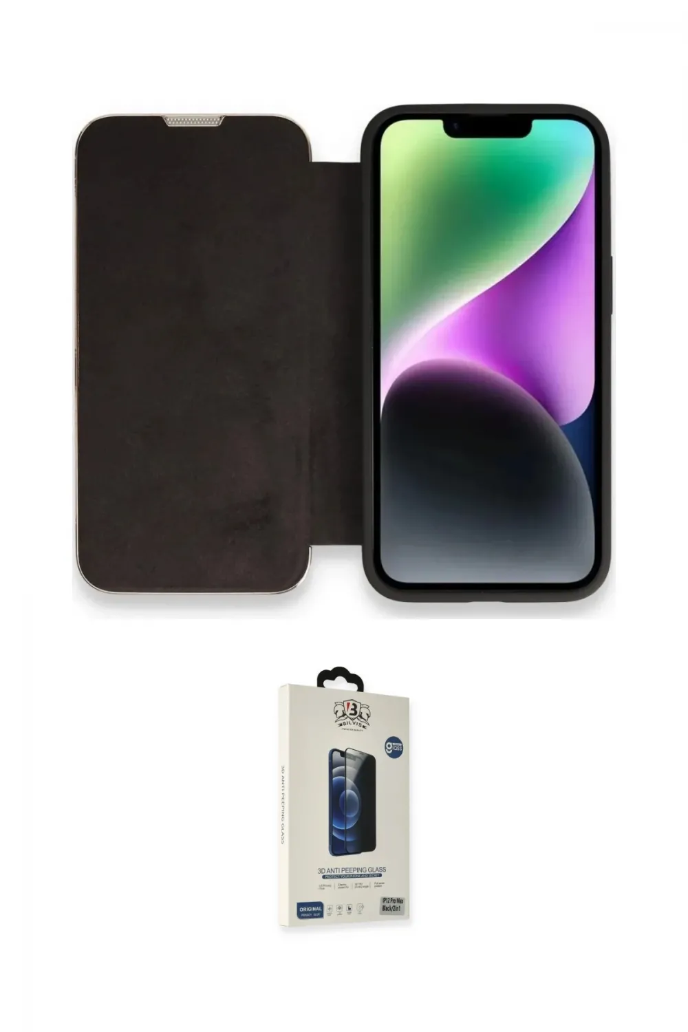ieg™ iPhone 14 Pro Max Kılıf Siluet Minimal Serisi - Siyah Bilvis Hayalet Cam Ekran Koruyucu