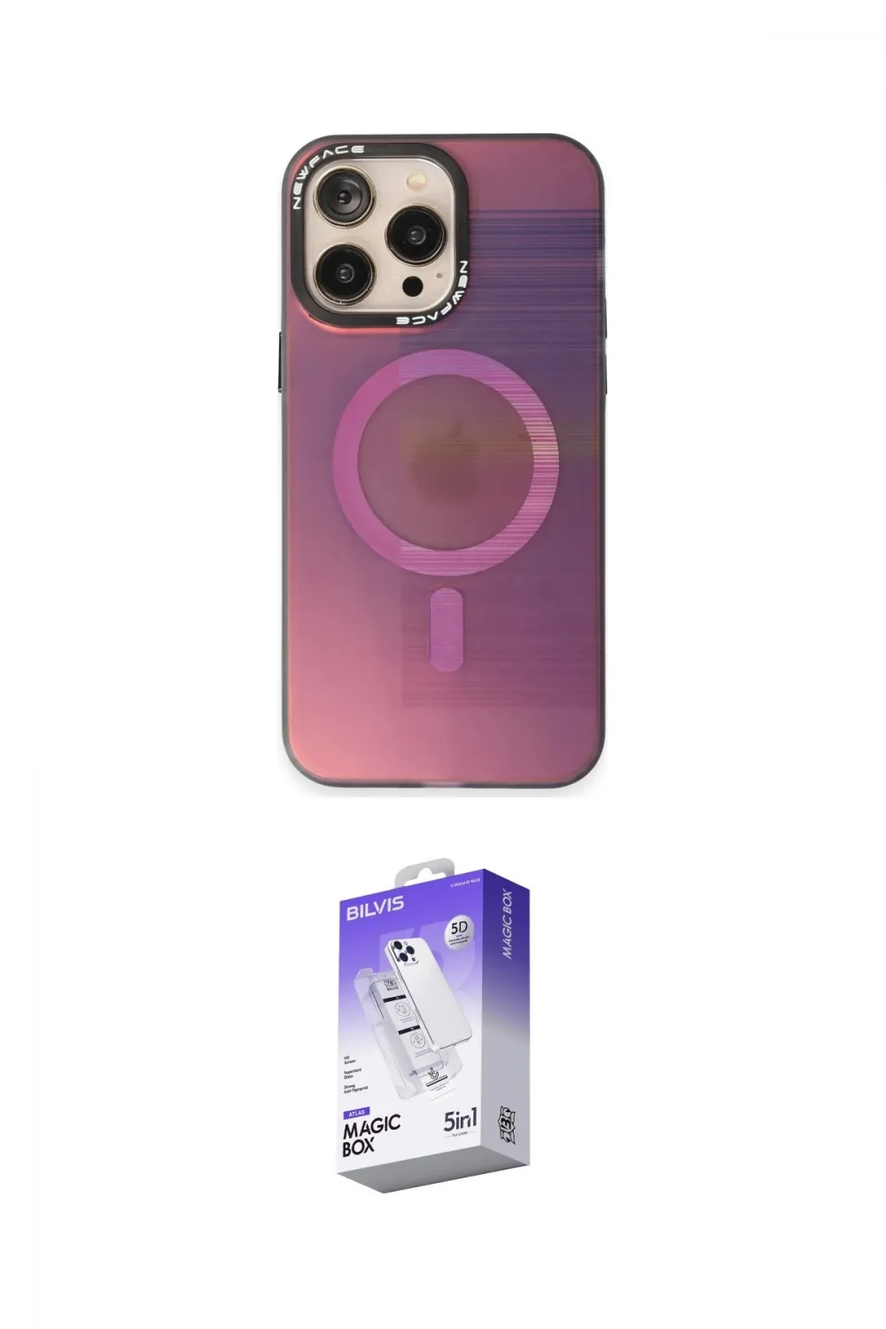 ieg™ iPhone 14 Pro Max Kılıf Siluet Modern Koleksiyonu - Siyah Bilvis 5in1 3D Magic Cam Ekran Koruyucu