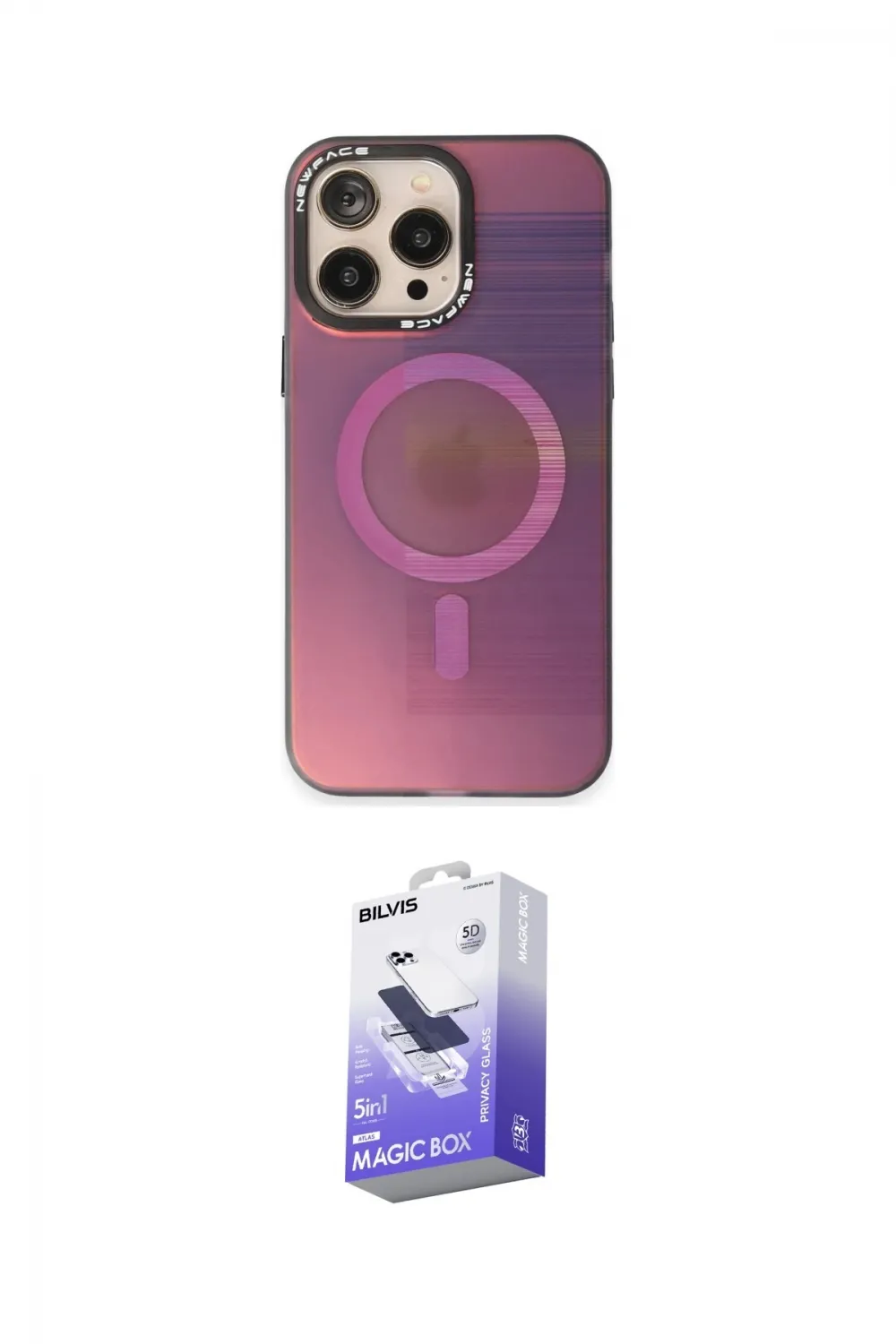 ieg™ iPhone 14 Pro Max Kılıf Siluet Modern Koleksiyonu - Siyah Bilvis 5in1 5D Magic Hayalet Cam Ekran Koruyucu