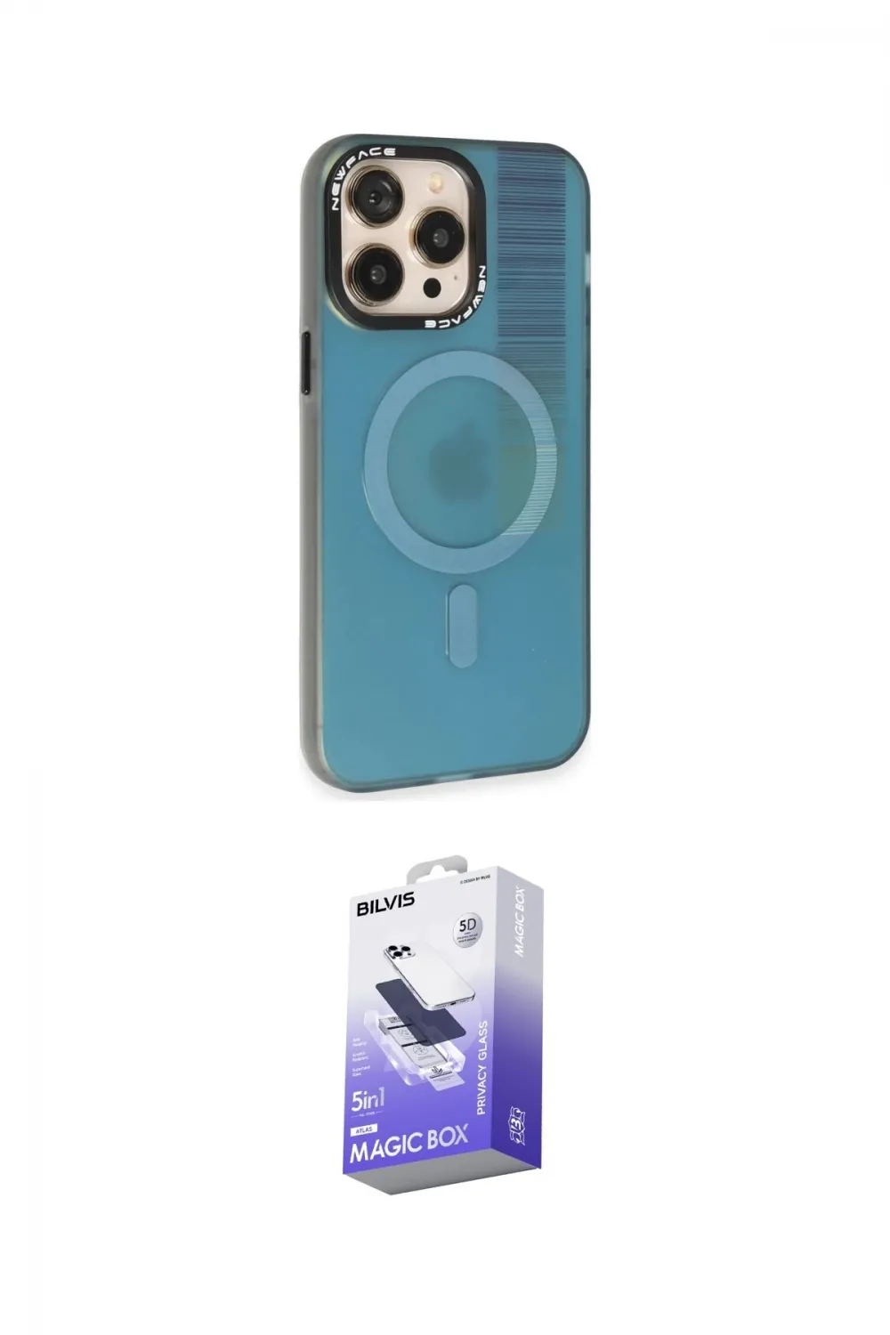 ieg™ iPhone 14 Pro Max Kılıf Siluet Modern Koleksiyonu - Siyah Bilvis 5in1 5D Magic Hayalet Cam Ekran Koruyucu