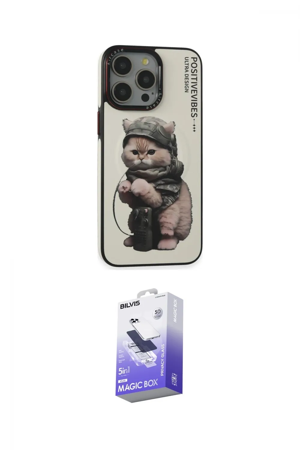 ieg™ iPhone 14 Pro Max Kılıf Siluet Modern Özel Seri - Siyah Bilvis 5in1 5D Magic Hayalet Cam Ekran Koruyucu