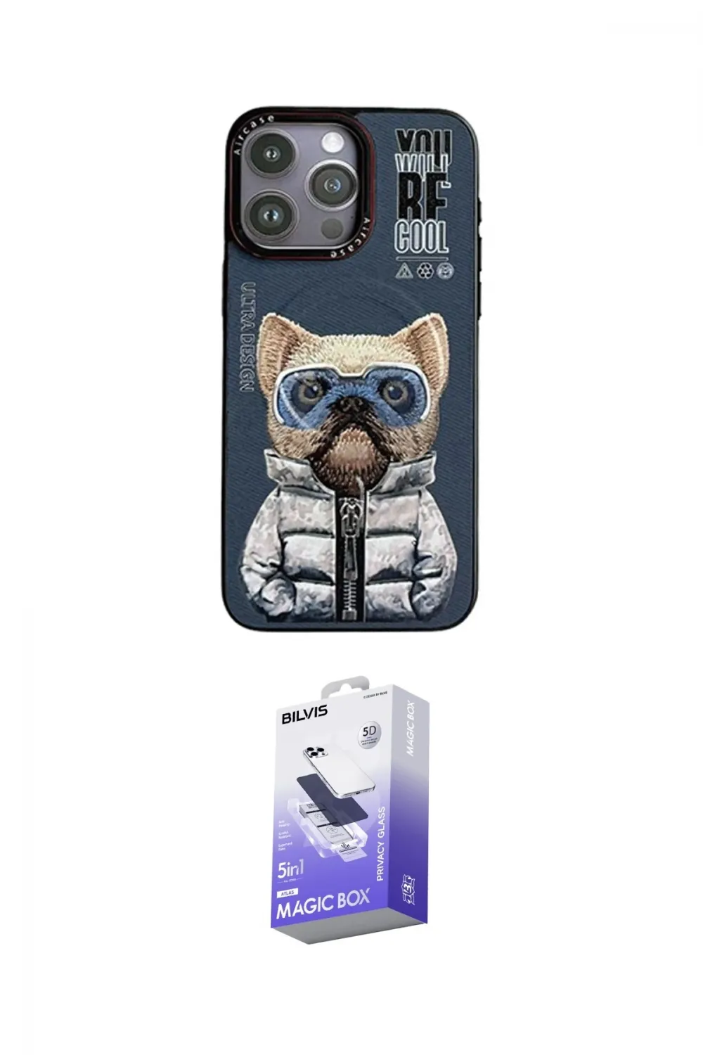ieg™ iPhone 14 Pro Max Kılıf Siluet Modern Özel Seri - Siyah Bilvis 5in1 5D Magic Hayalet Cam Ekran Koruyucu