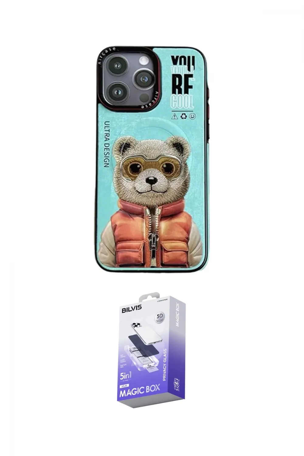ieg™ iPhone 14 Pro Max Kılıf Siluet Modern Özel Seri - Siyah Bilvis 5in1 5D Magic Hayalet Cam Ekran Koruyucu