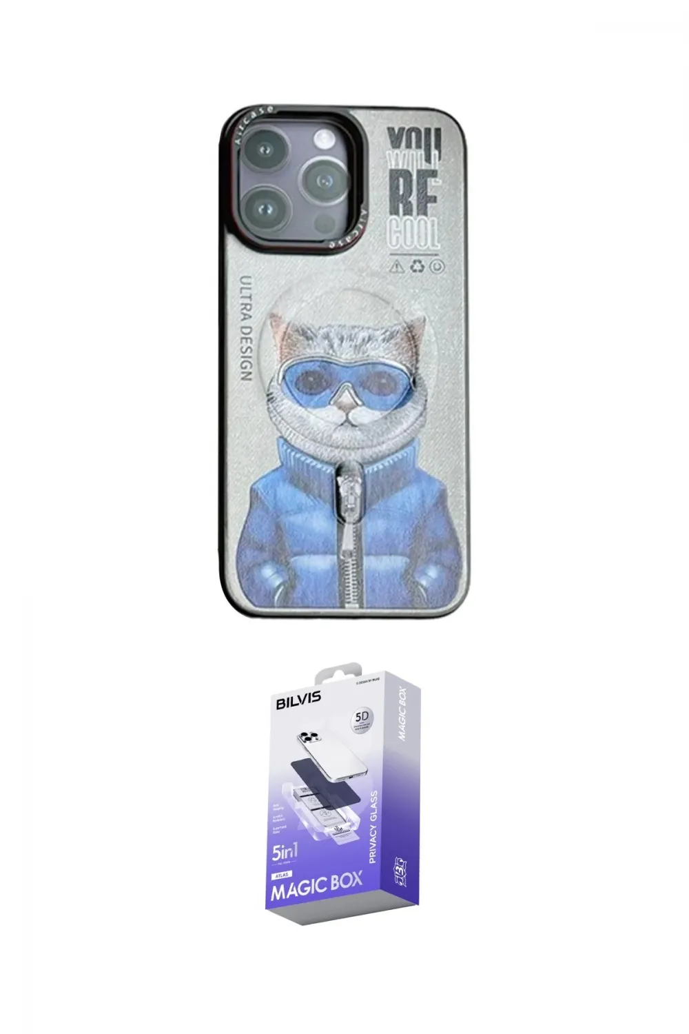 ieg™ iPhone 14 Pro Max Kılıf Siluet Modern Özel Seri - Siyah Bilvis 5in1 5D Magic Hayalet Cam Ekran Koruyucu