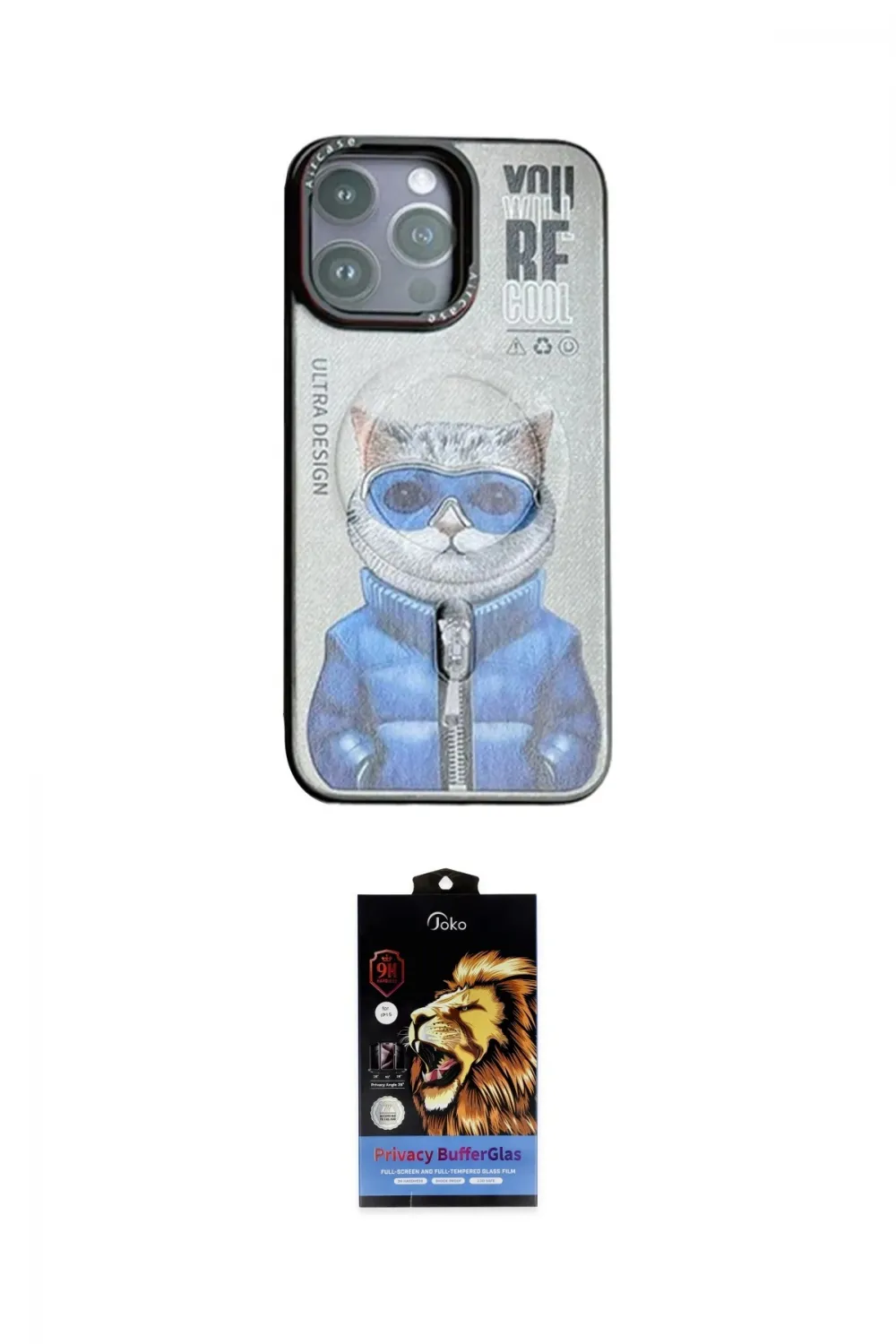 ieg™ iPhone 14 Pro Max Kılıf Siluet Modern Özel Seri - Siyah Buffer Hayalet Cam Ekran Koruyucu