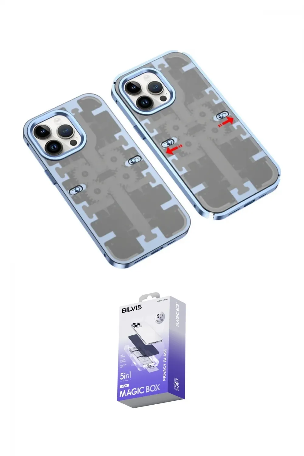 ieg™ iPhone 14 Pro Max Kılıf Ufuk Doku Prime - Siyah Bilvis 5in1 5D Magic Hayalet Cam Ekran Koruyucu