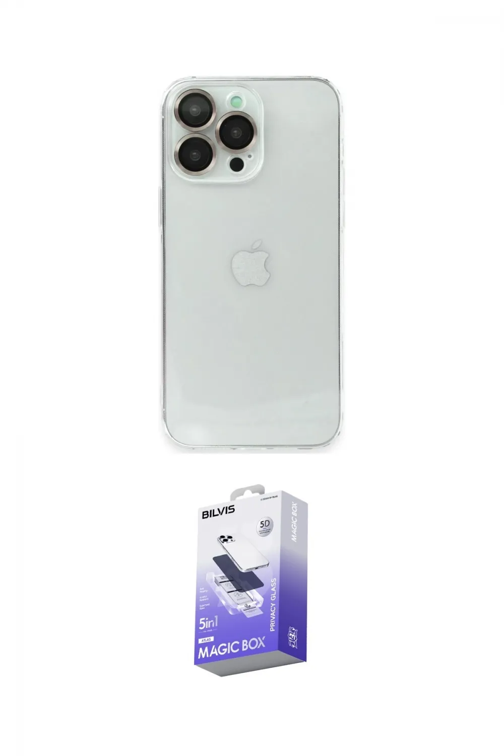 ieg™ iPhone 14 Pro Max Kılıf Ufuk Minimal Özel Seri - Siyah Bilvis 5in1 5D Magic Hayalet Cam Ekran Koruyucu