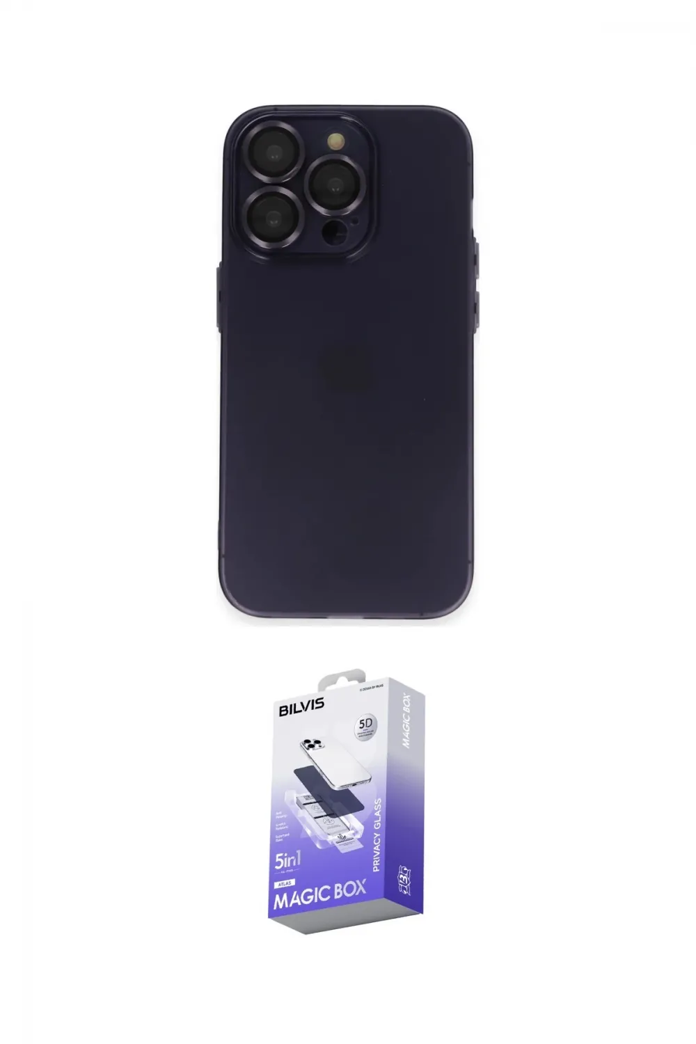 ieg™ iPhone 14 Pro Max Kılıf Ufuk Minimal Özel Seri - Siyah Bilvis 5in1 5D Magic Hayalet Cam Ekran Koruyucu