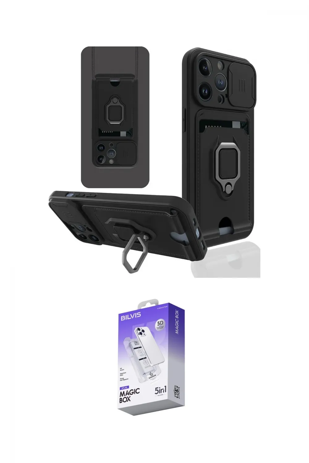 ieg™ iPhone 14 Pro Max Kılıf Vadi Form Prime - Siyah Bilvis 5in1 3D Magic Cam Ekran Koruyucu