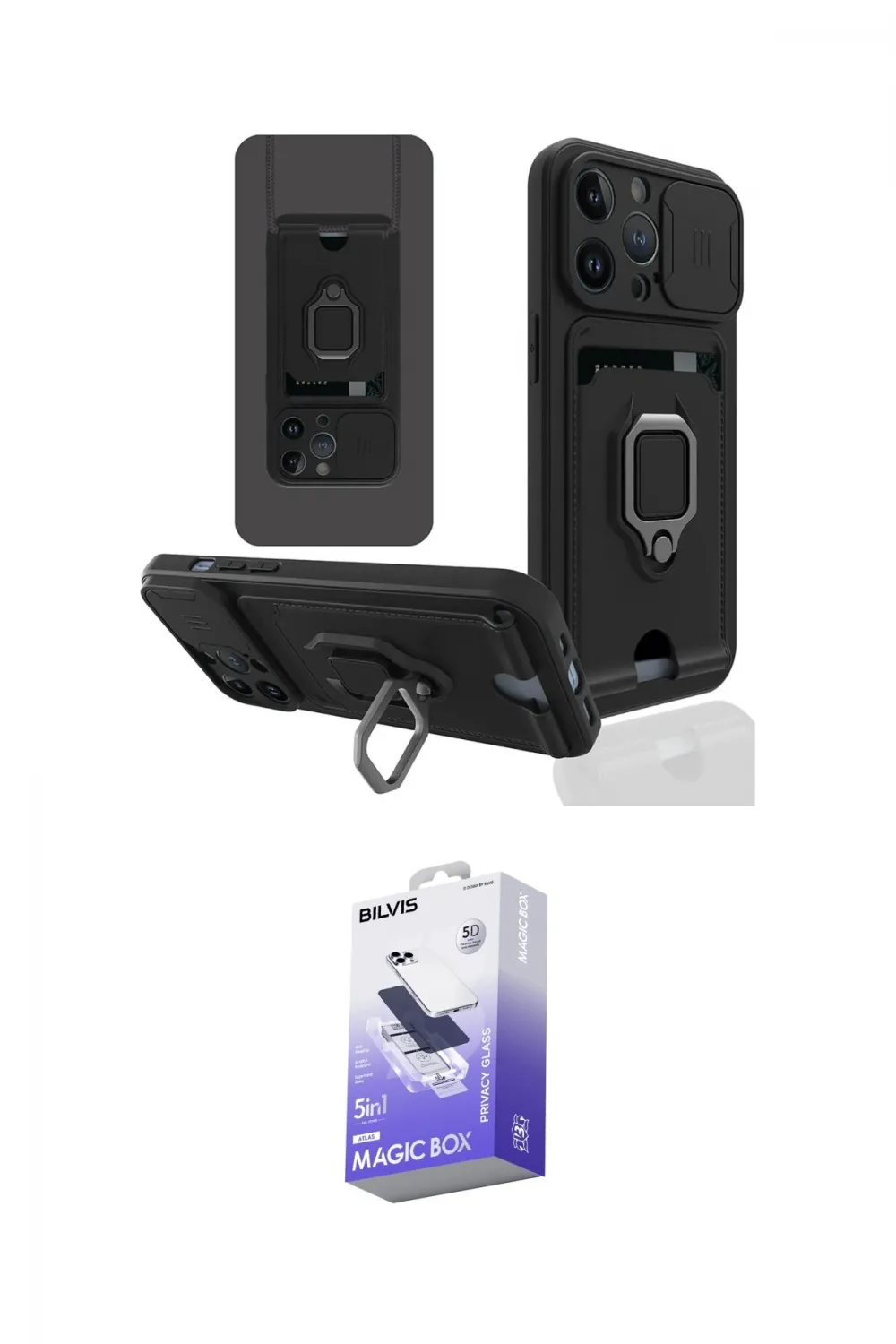 ieg™ iPhone 14 Pro Max Kılıf Vadi Form Prime - Siyah Bilvis 5in1 5D Magic Hayalet Cam Ekran Koruyucu