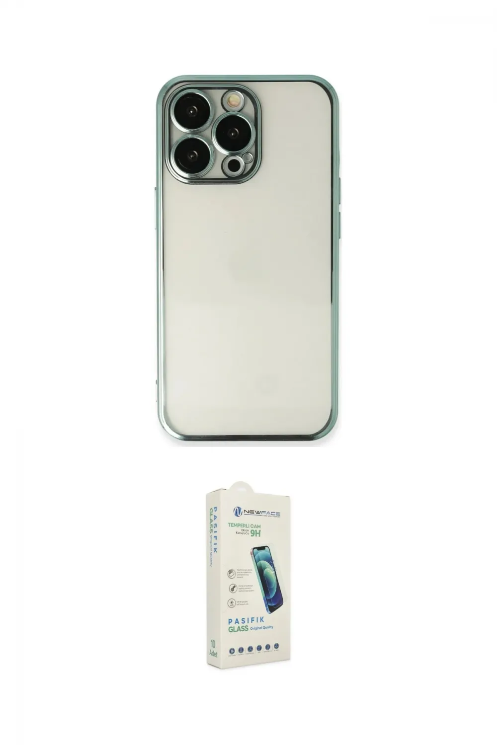 ieg™ iPhone 14 Pro Max Kılıf Vadi Minimal - Şeffaf Pasifik Cam Ekran Koruyucu