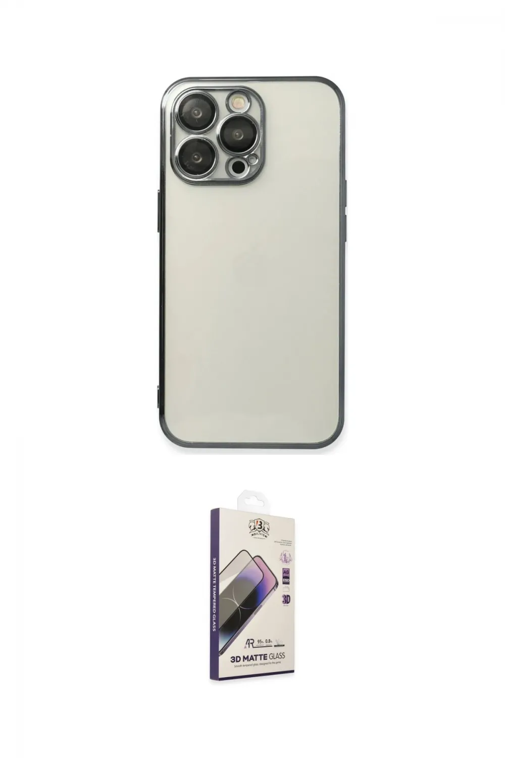 ieg™ iPhone 14 Pro Max Kılıf Vadi Minimal - Siyah Bilvis 3D Mat Cam Ekran Koruyucu