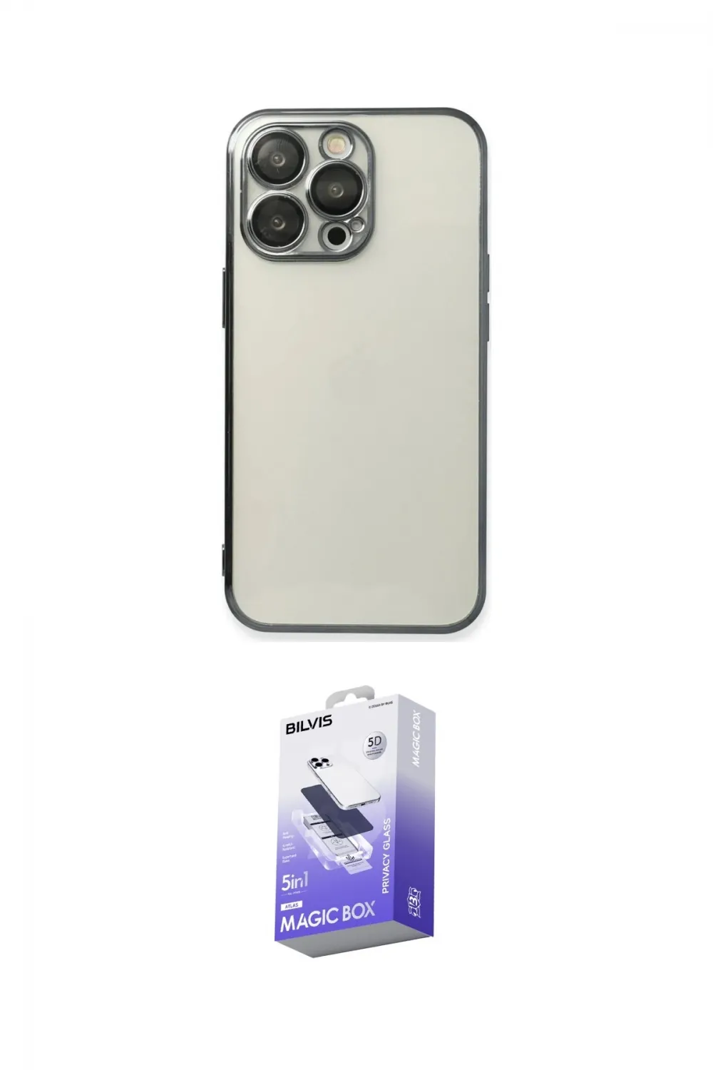 ieg™ iPhone 14 Pro Max Kılıf Vadi Minimal - Siyah Bilvis 5in1 5D Magic Hayalet Cam Ekran Koruyucu